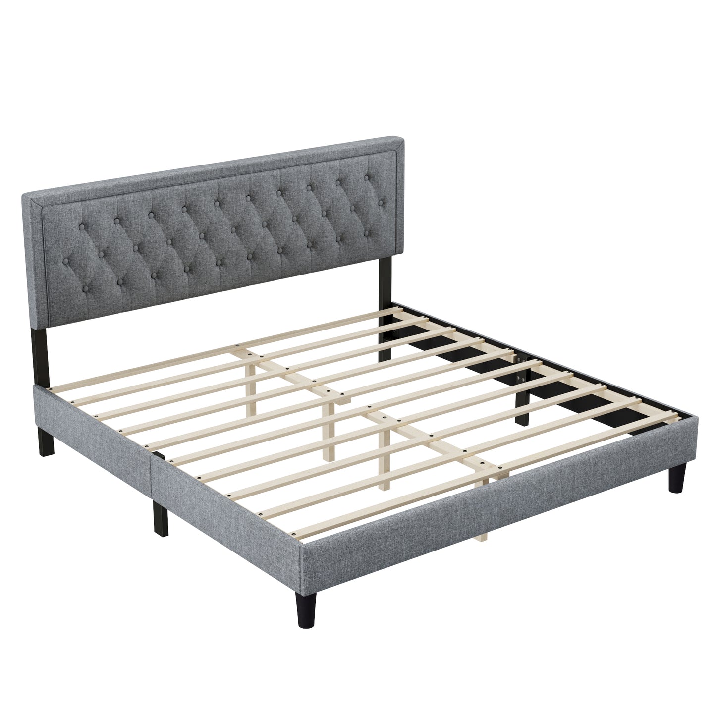 Melysen Panel Bed Frame,Light Grey