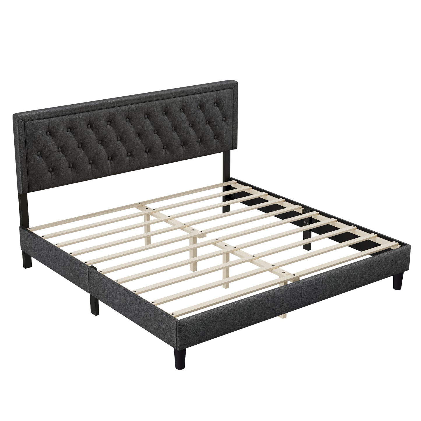 Melysen Panel Bed Frame,Dark Grey