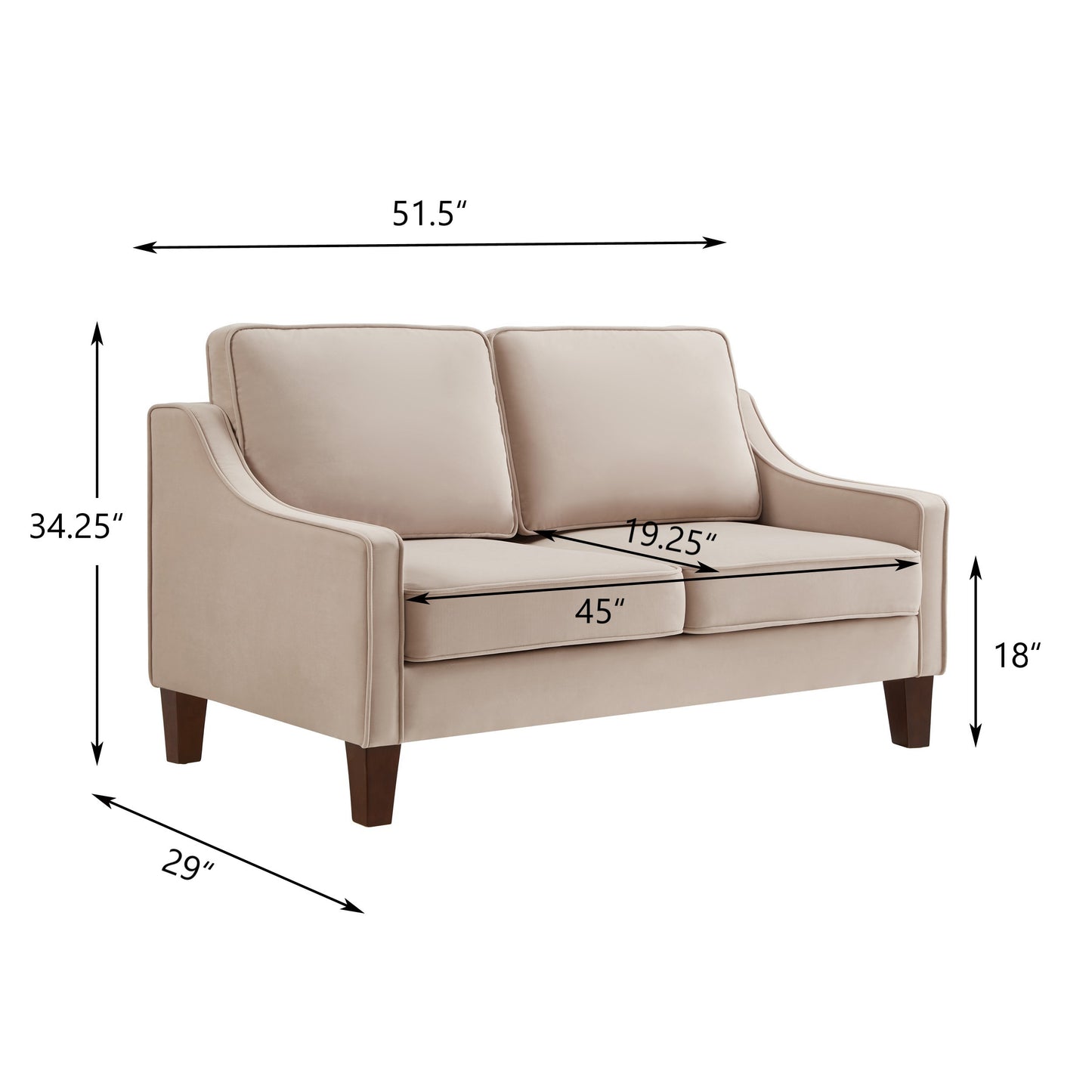 Melysen Modern Loveseat sofa for Living Room, Upholstered Velvet Small Couch with Wooden Legs for Livingroom Bedroomin