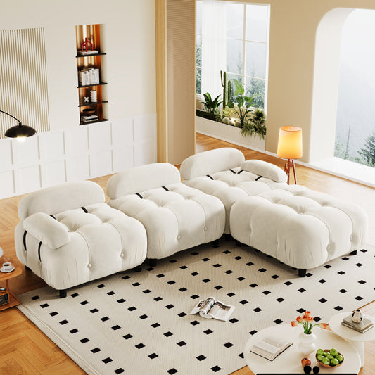 Melysen 96" Modular Convertible Sectional Sofa, Beige Polyester