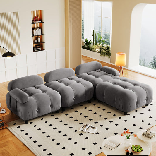 Melysen 96" Modular Convertible Sectional Sofa, Dark Grey Polyester