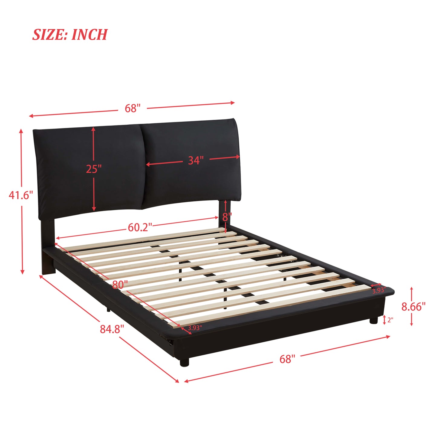 Melysen Upholstered Platform Bed with Sensor Light and Ergonomic Design Backrests