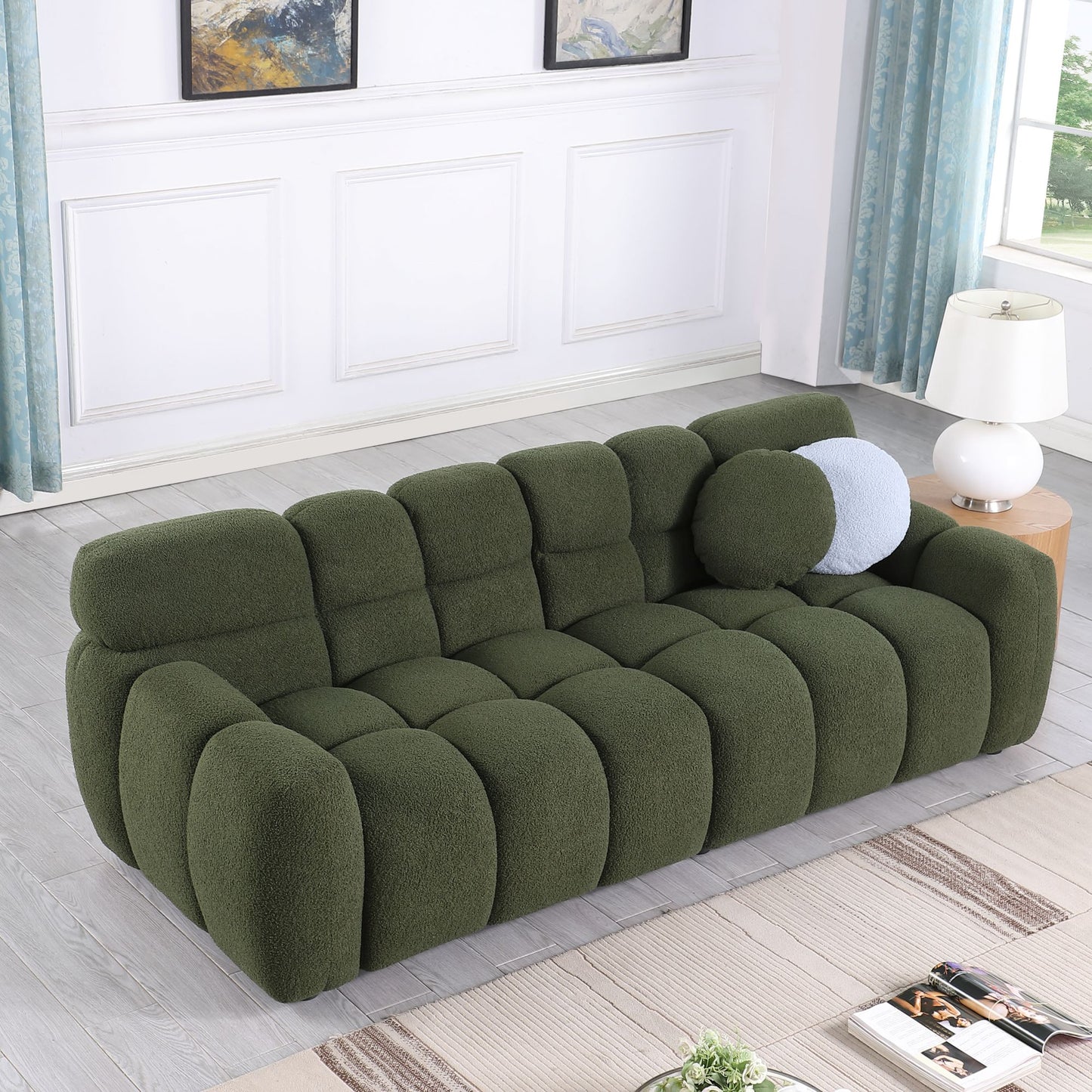 Melysen 87.4 length ,35.83" deepth ,human body structure for USA people, marshmallow sofa,boucle sofa ,3 seater