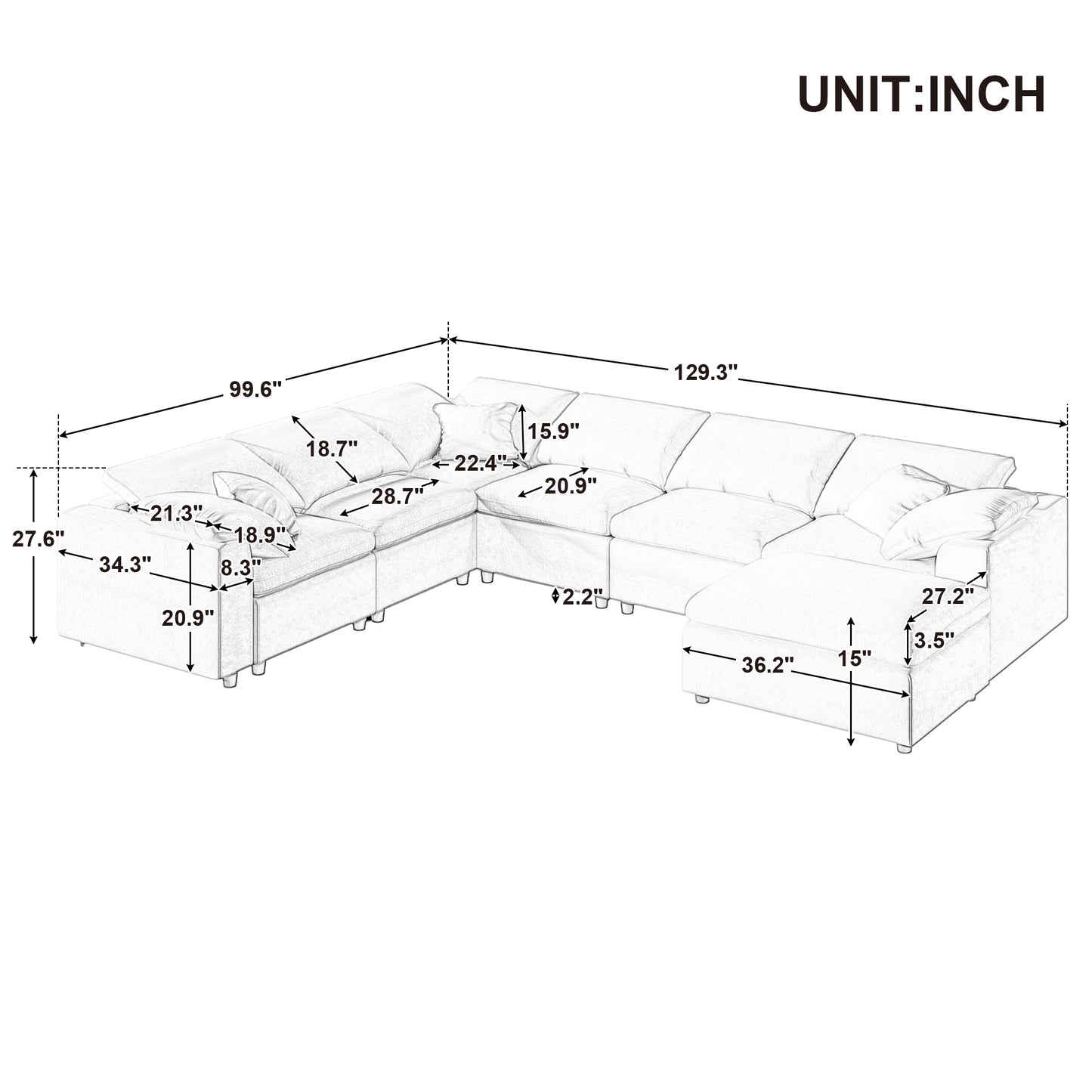 Melysen Oversized Modular Sectional Sofa with Ottoman L Shaped Corner Sectional for Living Room£¬Office£¬Spacious Space