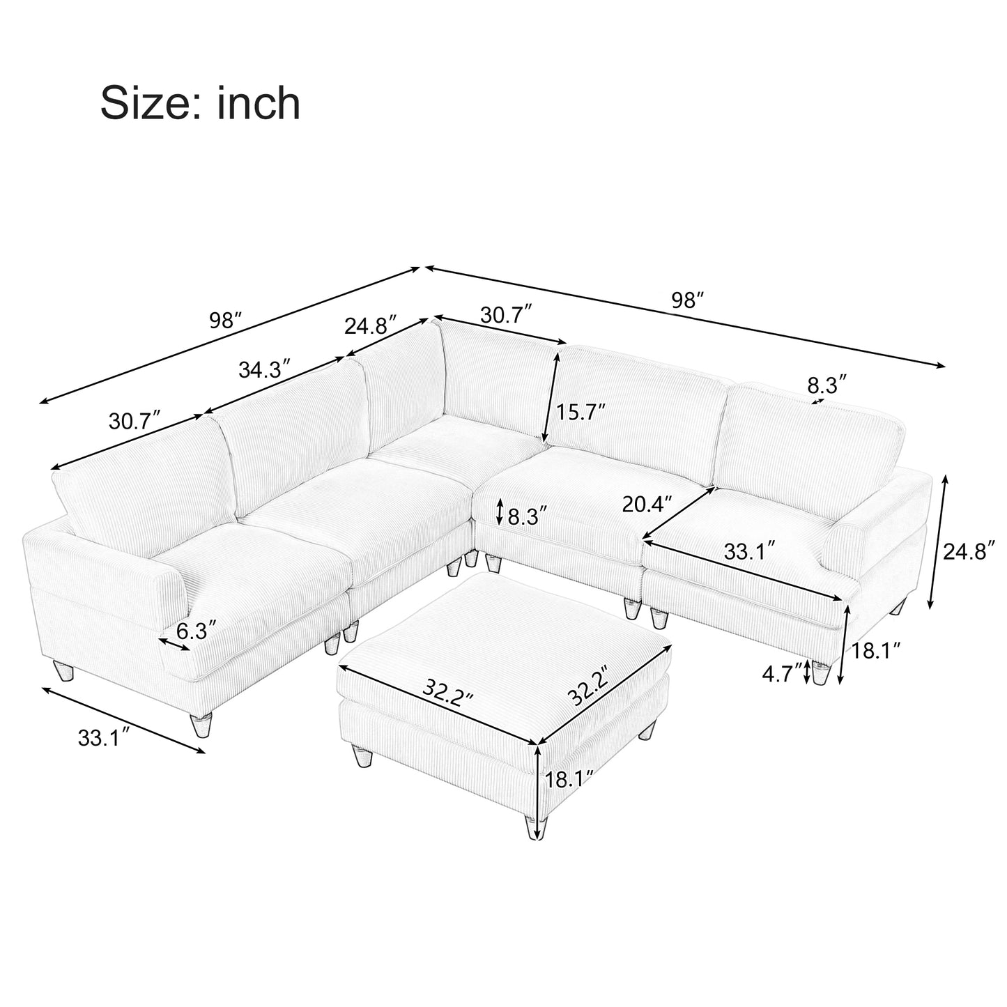 Melysen Modular Sectional Sofa with Ottoman L Shaped Corner Sectional for Living Room£¬Office£¬Spacious Space