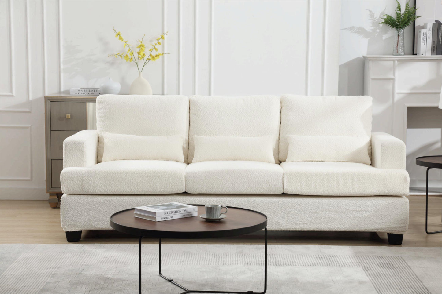 Melysen Modern Sofas Couches for Living Room, Sofas & couches with Square Armrest, Removable back Cushion,White