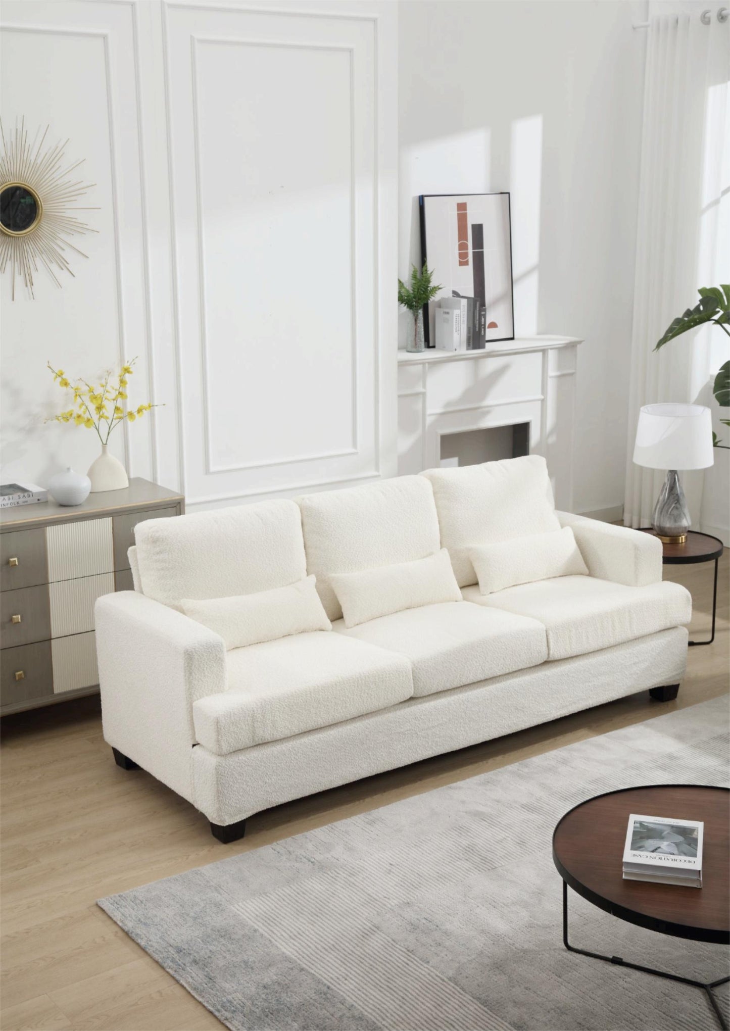 Melysen Modern Sofas Couches for Living Room, Sofas & couches with Square Armrest, Removable back Cushion,White