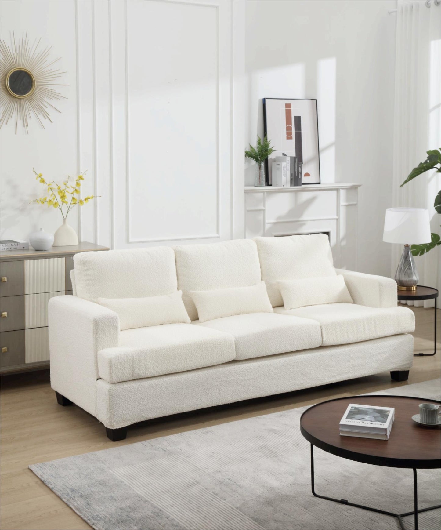 Melysen Modern Sofas Couches for Living Room, Sofas & couches with Square Armrest, Removable back Cushion,White