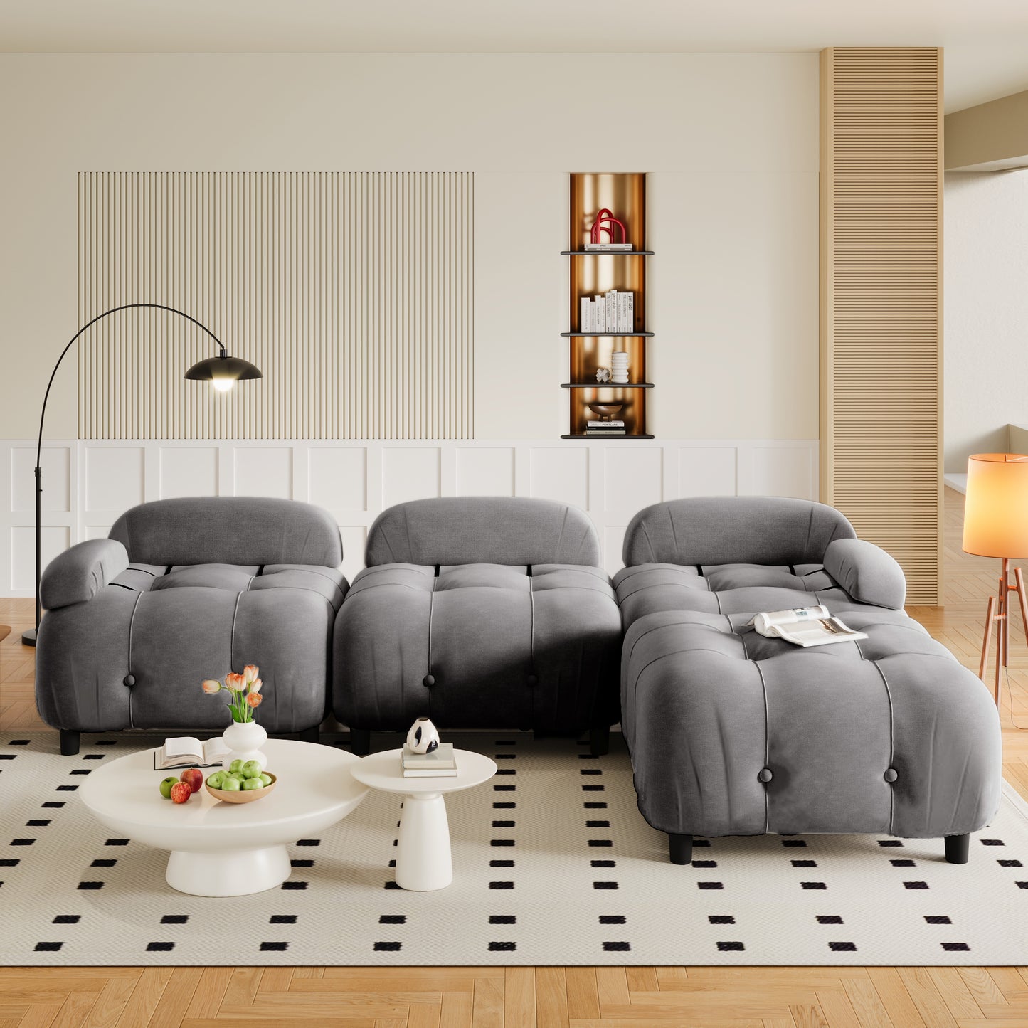 Melysen 96" Modular Convertible Sectional Sofa, Dark Grey Polyester