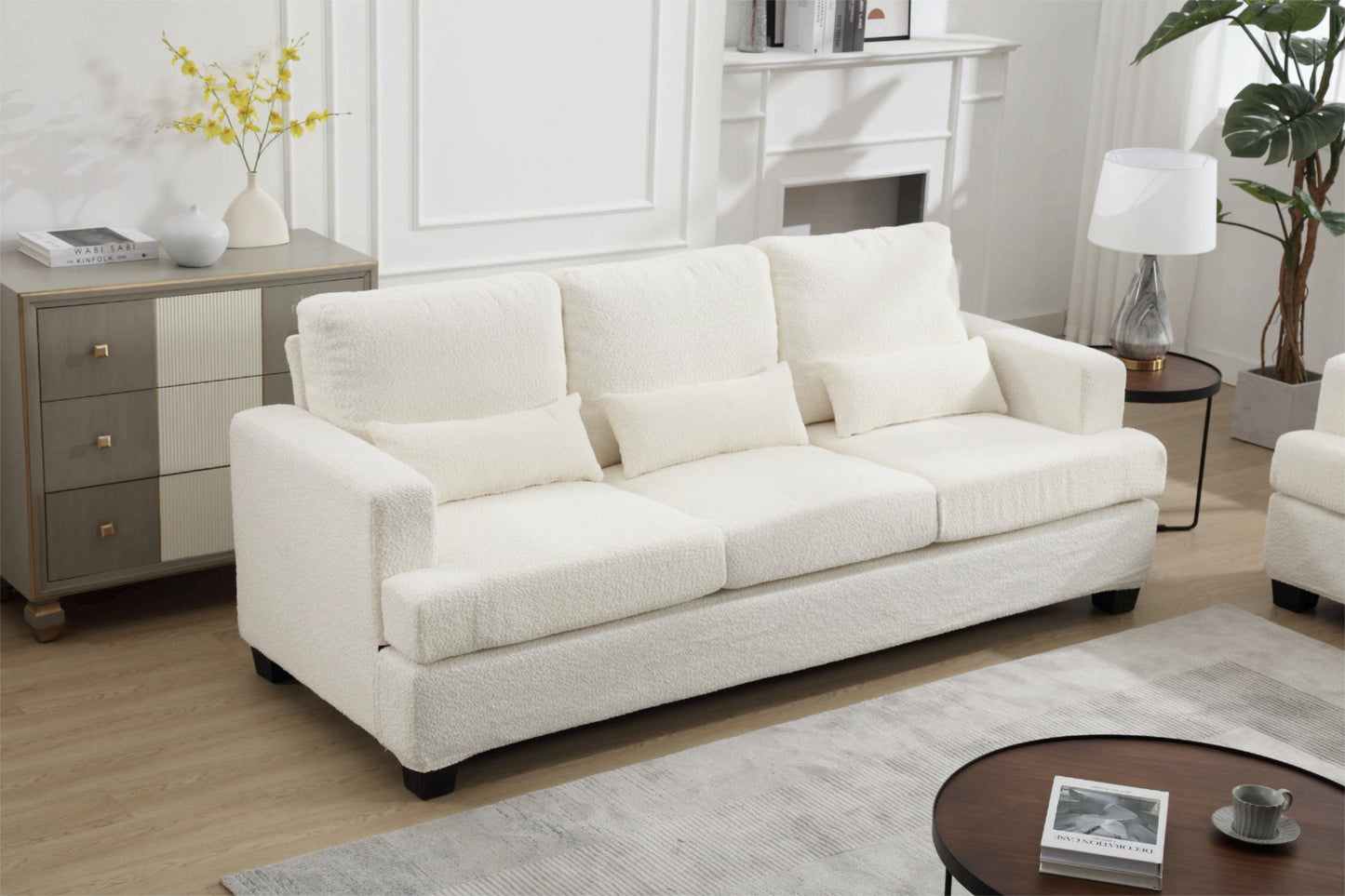 Melysen Modern Sofas Couches for Living Room, Sofas & couches with Square Armrest, Removable back Cushion,White