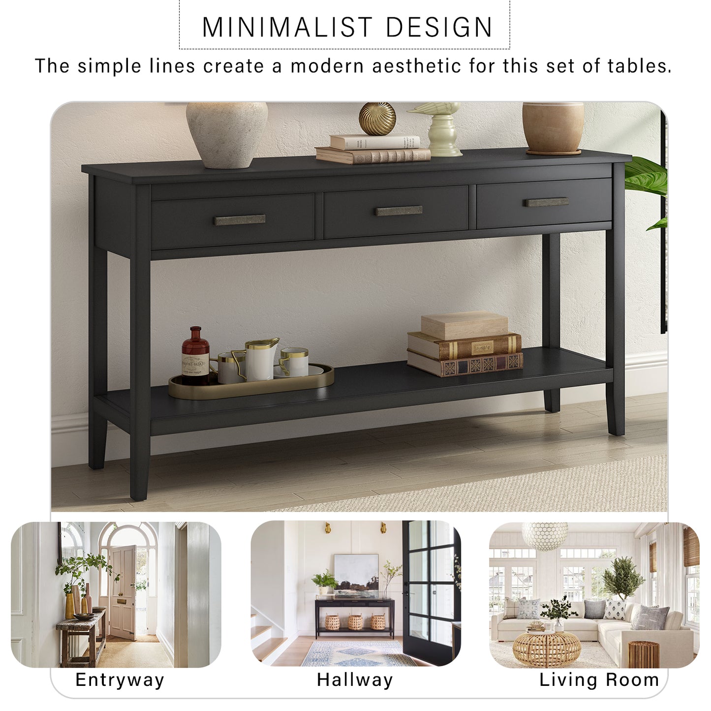 Melysen Contemporary 3-Drawer Console Table with 1 Shelf, Entrance Table for Entryway, Hallway, Living Room, Foyer, Corridor