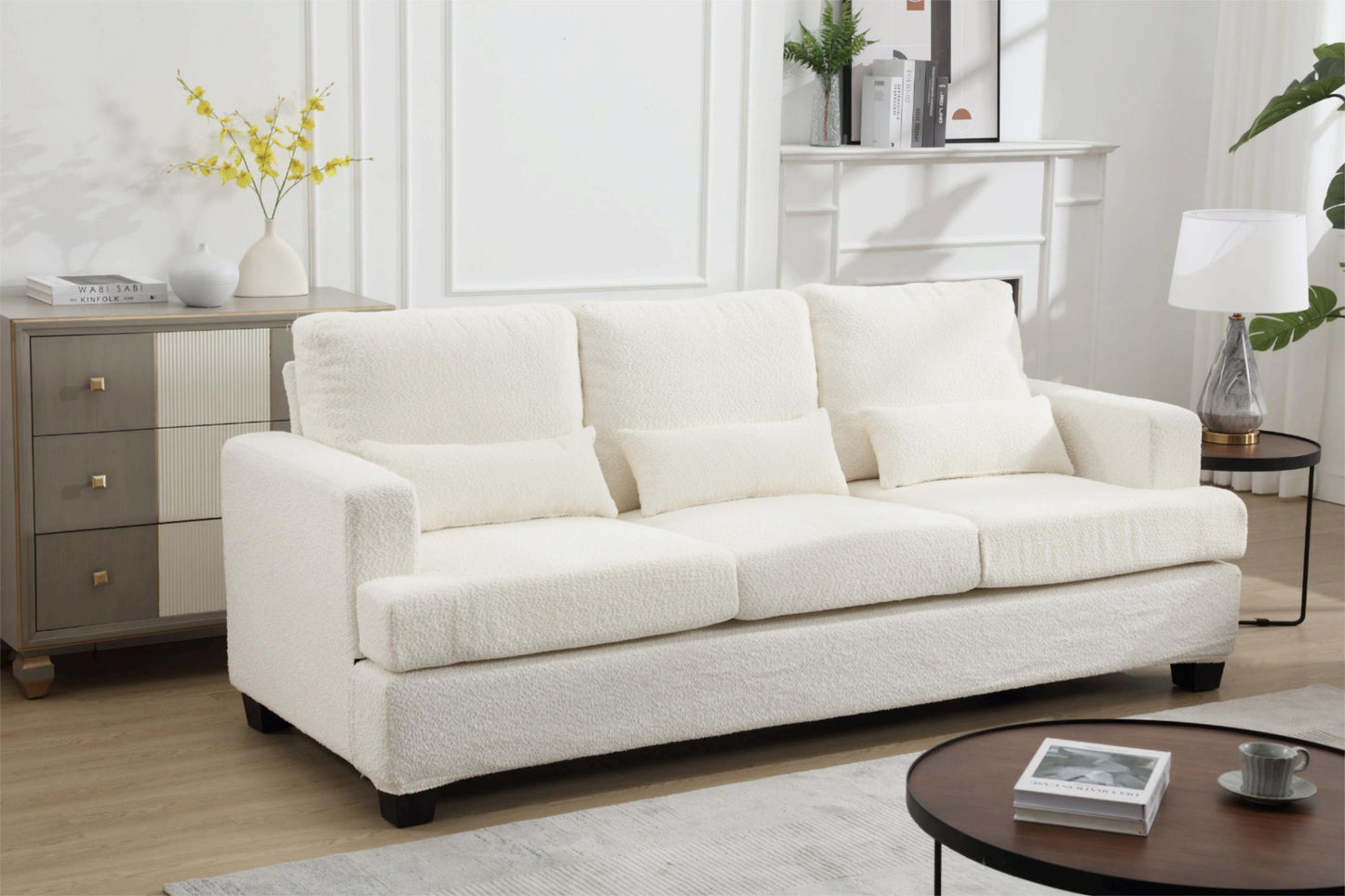 Melysen Modern Sofas Couches for Living Room, Sofas & couches with Square Armrest, Removable back Cushion,White