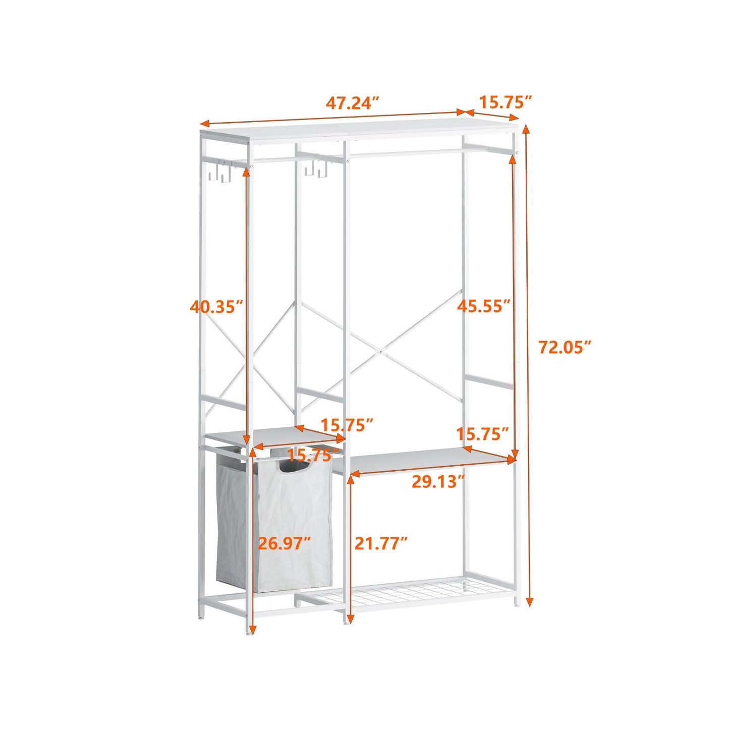 Melysen Portable Wardrobe Clothes Rack, Freestanding Clothing Rack with Bottom Mesh Storage Rack, Multi-functional Bedroom Clothing Rack with Premium Oxford Cloth Storage Bag,White