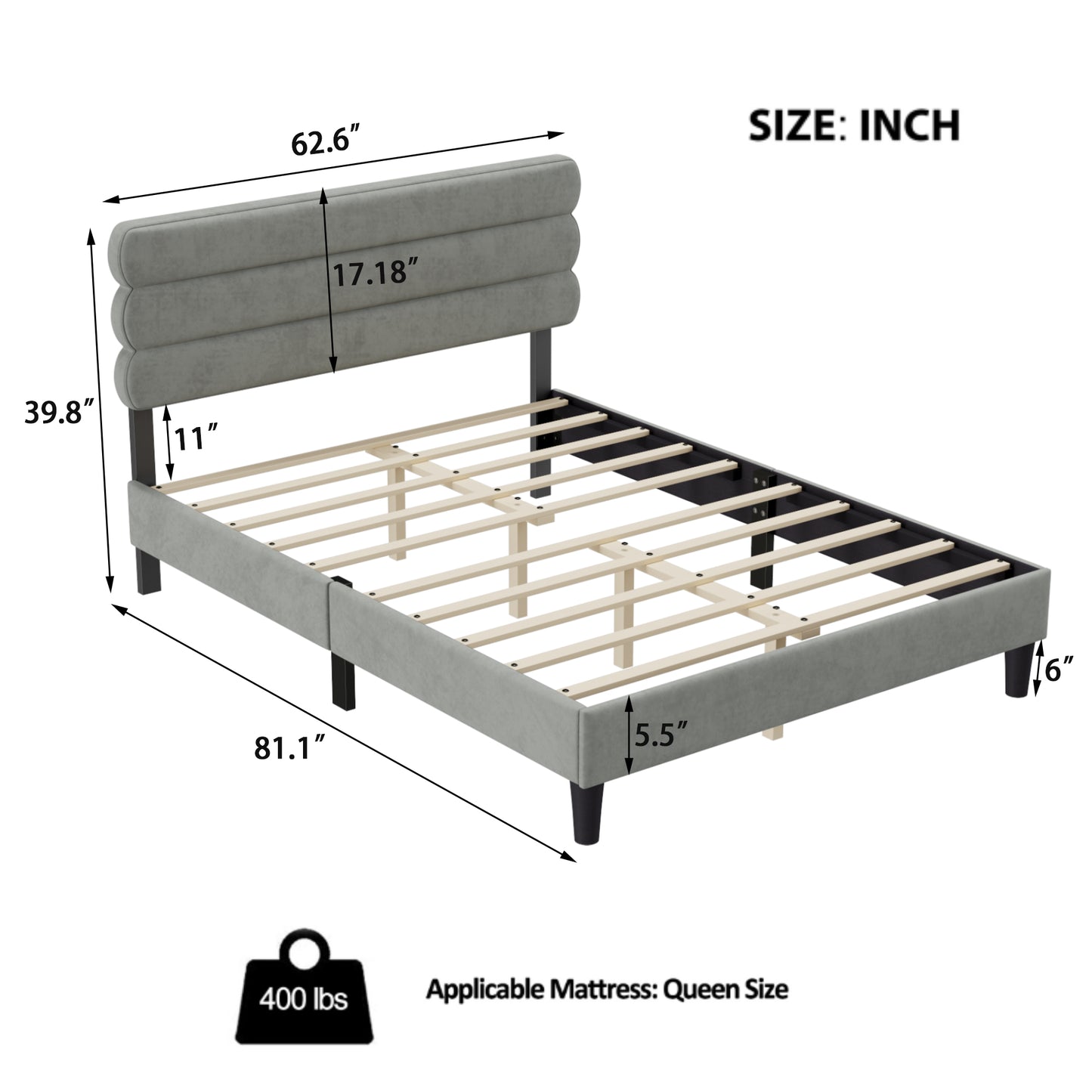 Melysen Modern Solid Platform Bed, Supported by Wooden Planks, Springless Mattress and Mattress Base, Easy to Assemble.