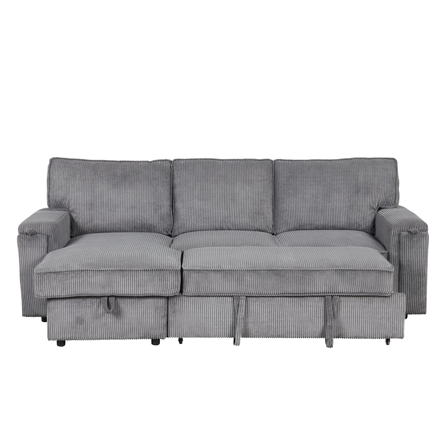 Melysen Upholstery Sleeper Sectional Sofa with Storage Bags and 2 cup holders on Arms