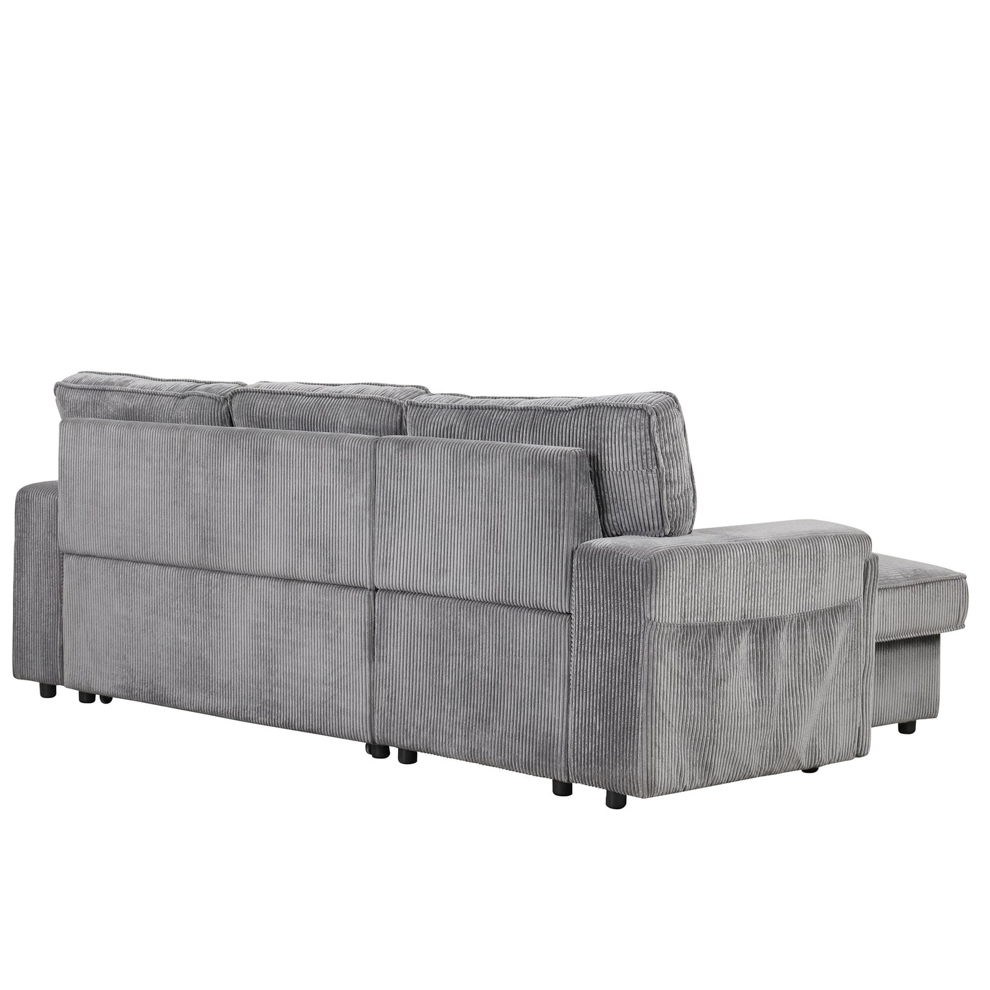 Melysen Upholstery Sleeper Sectional Sofa with Storage Bags and 2 cup holders on Arms