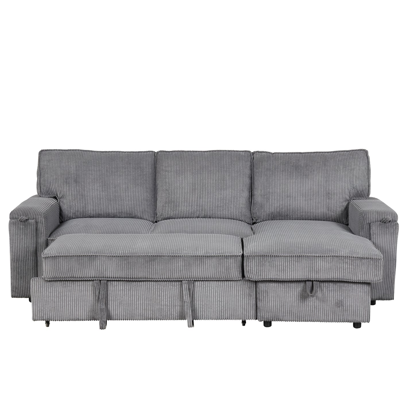 Melysen Upholstery Sleeper Sectional Sofa with Storage Bags and 2 cup holders on Arms