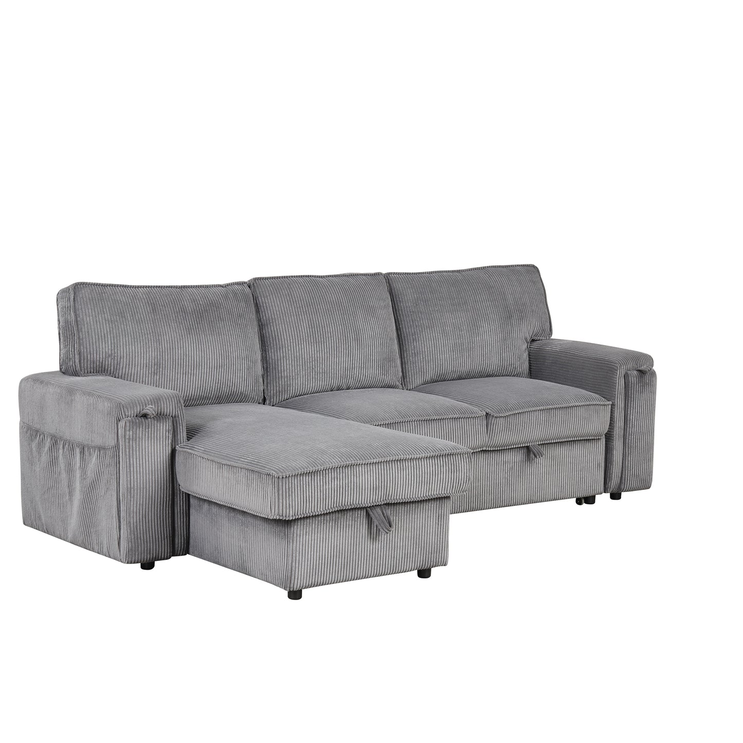 Melysen Upholstery Sleeper Sectional Sofa with Storage Bags and 2 cup holders on Arms