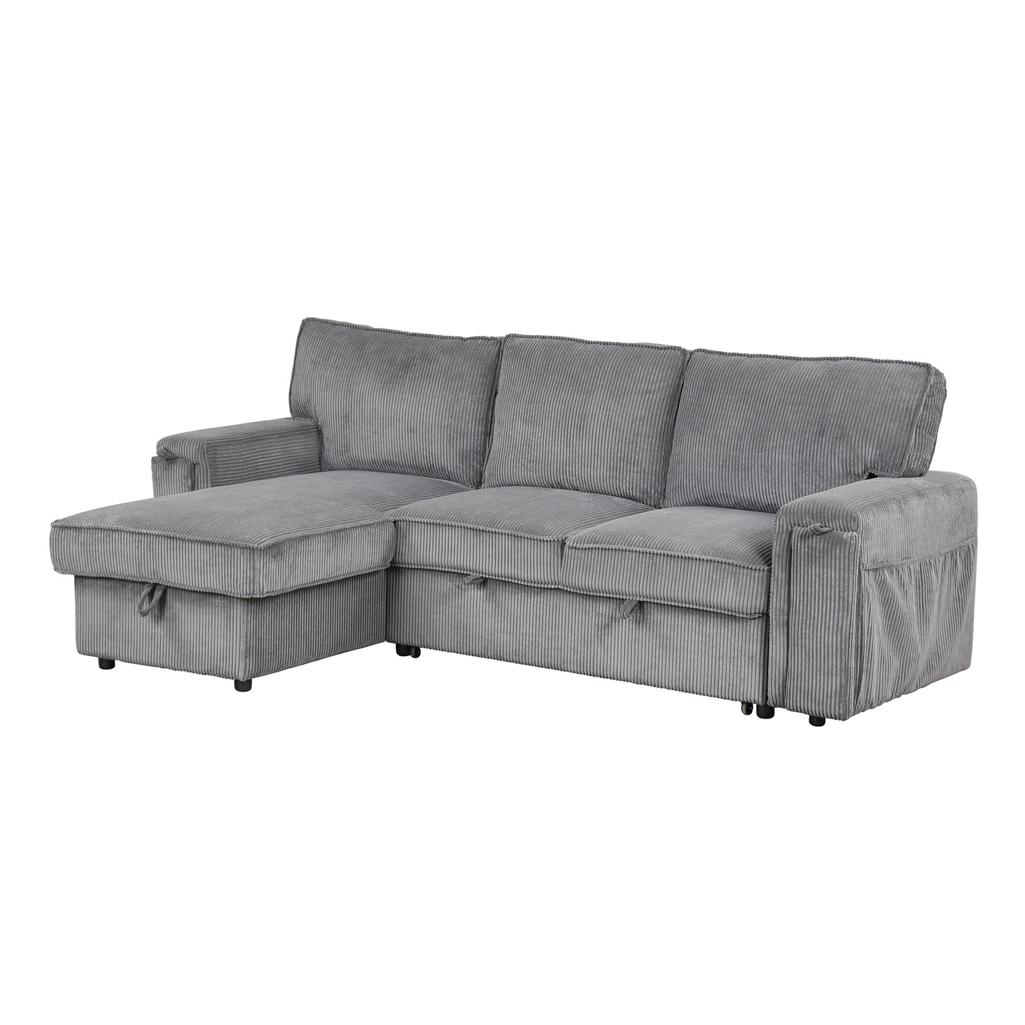 Melysen Upholstery Sleeper Sectional Sofa with Storage Bags and 2 cup holders on Arms