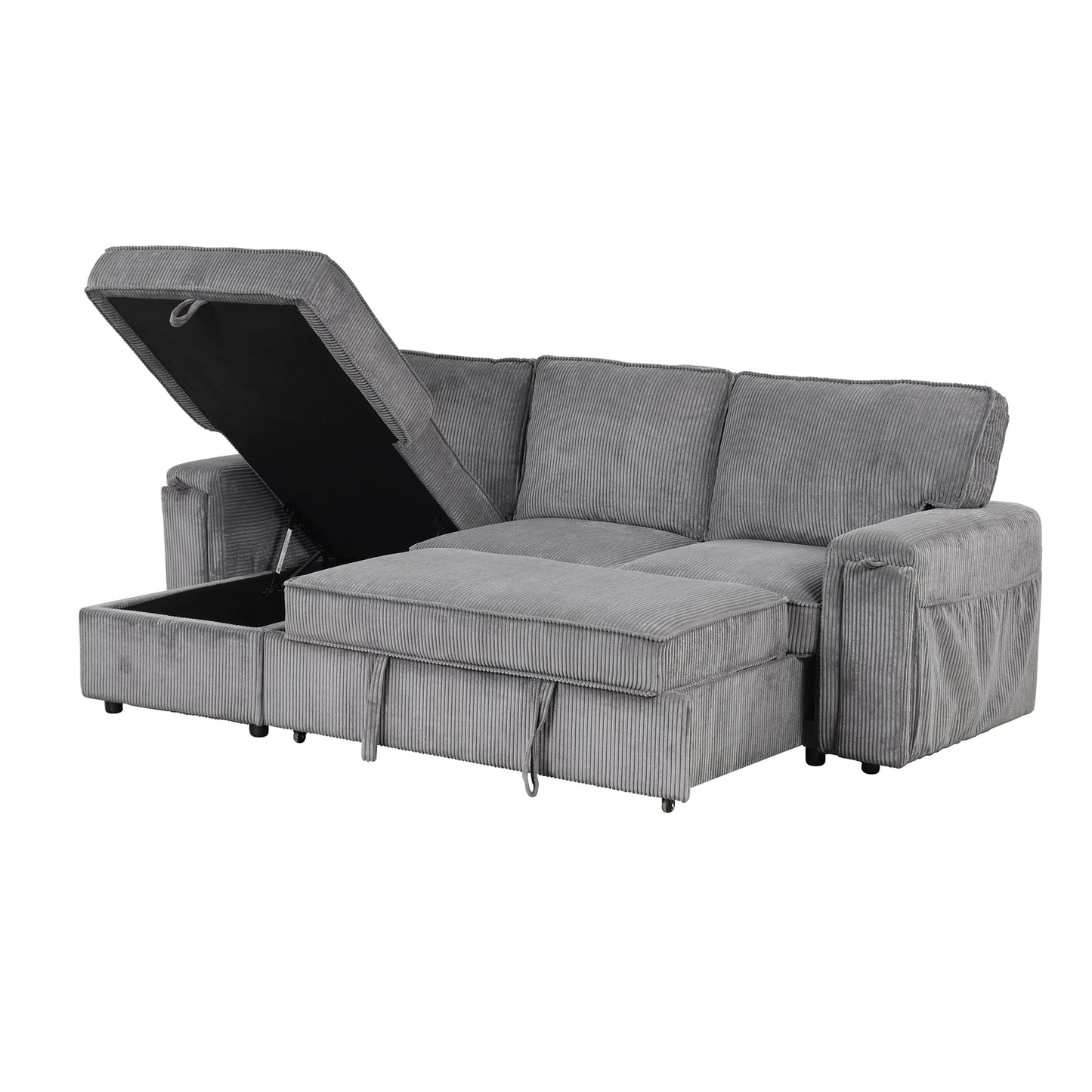 Melysen Upholstery Sleeper Sectional Sofa with Storage Bags and 2 cup holders on Arms