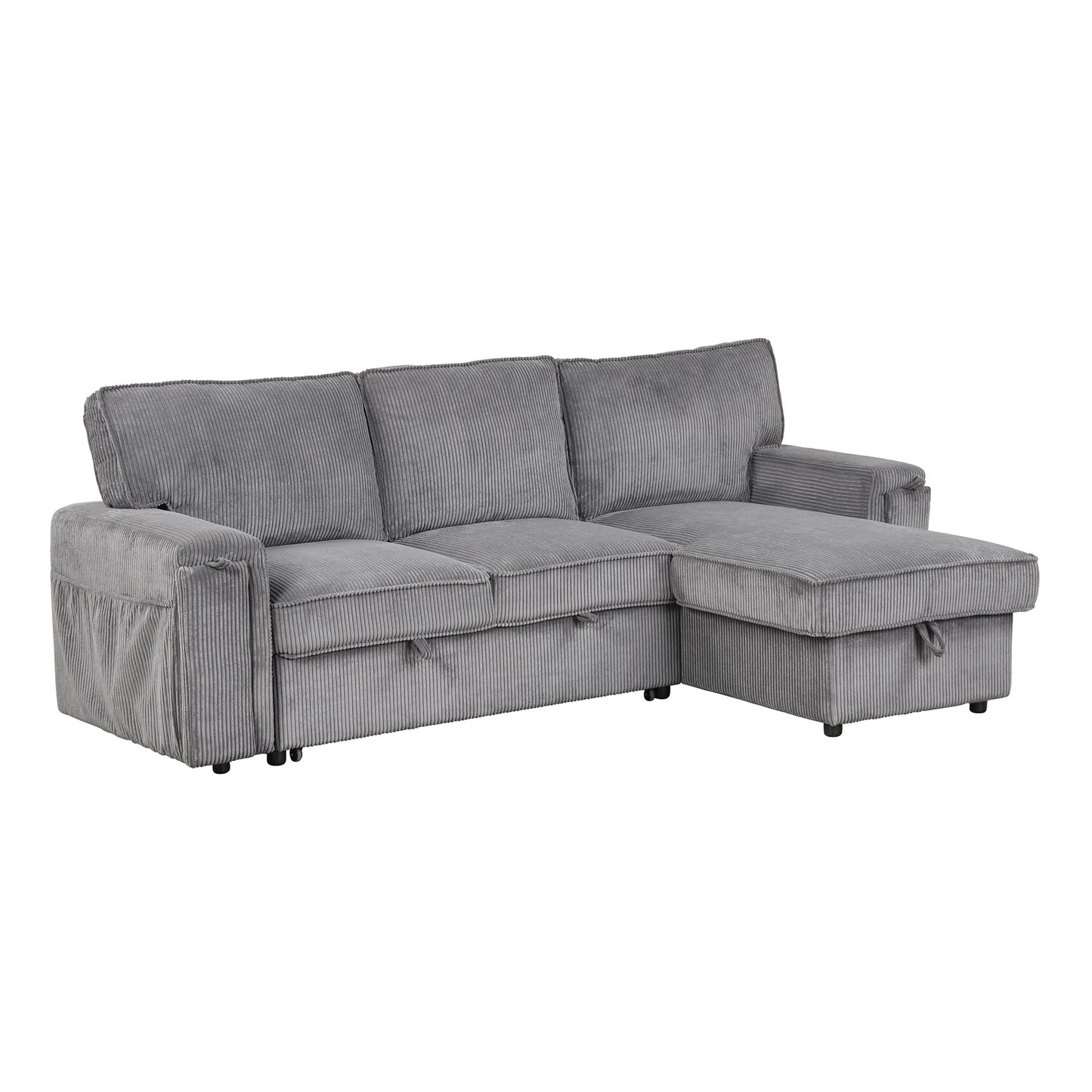 Melysen Upholstery Sleeper Sectional Sofa with Storage Bags and 2 cup holders on Arms