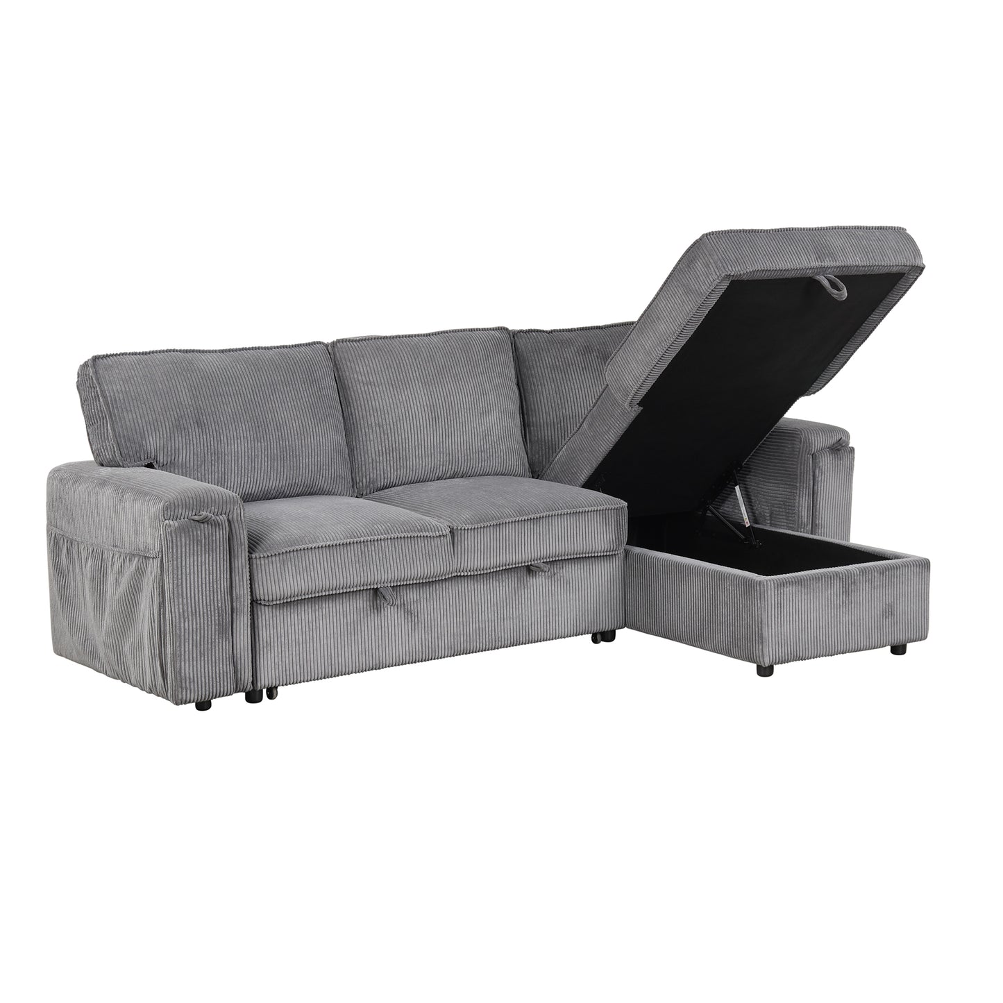 Melysen Upholstery Sleeper Sectional Sofa with Storage Bags and 2 cup holders on Arms