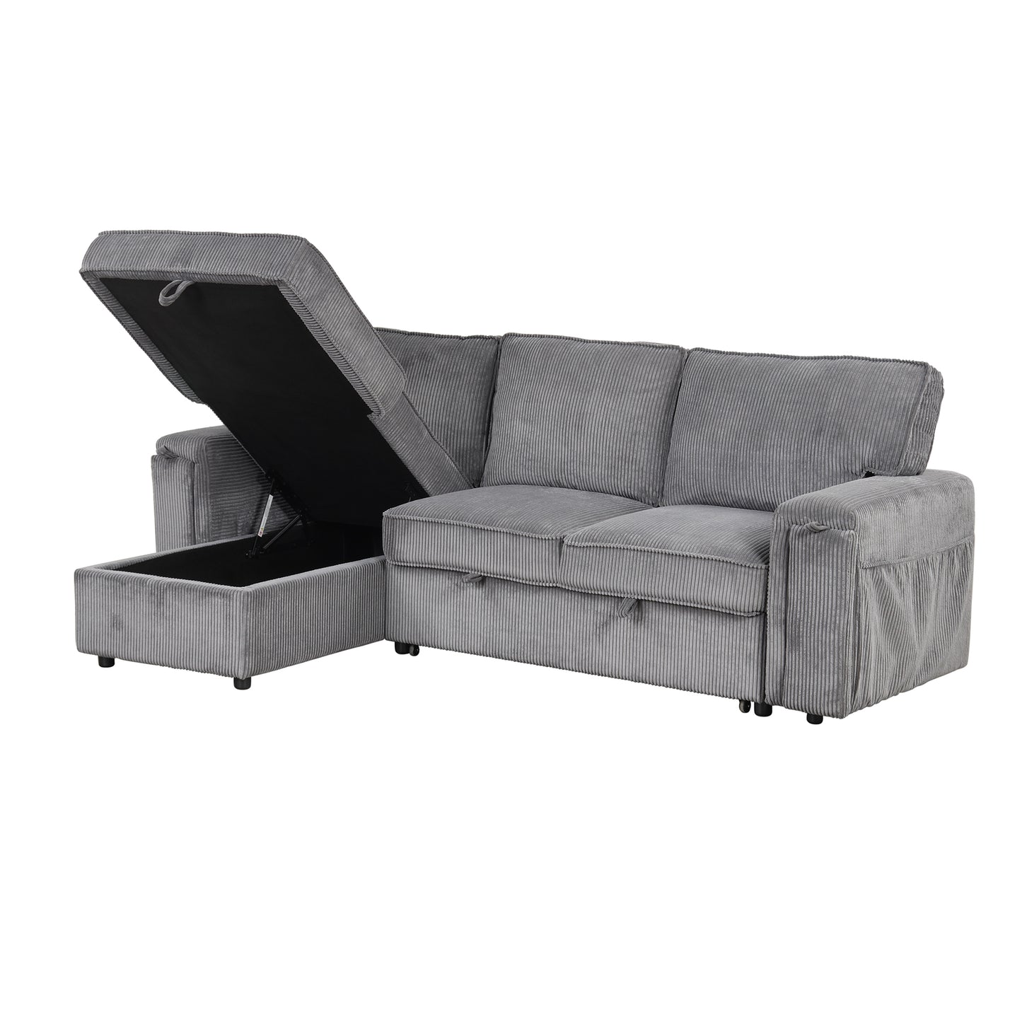 Melysen Upholstery Sleeper Sectional Sofa with Storage Bags and 2 cup holders on Arms