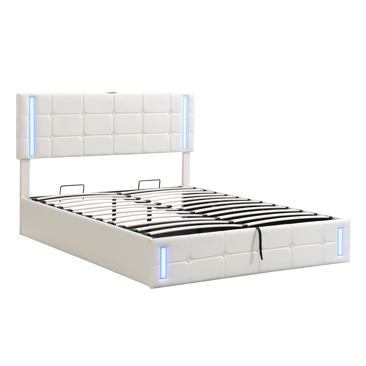 Melysen Queen Size Upholstered Bed with LED Lights,Hydraulic Storage System and USB Charging Station