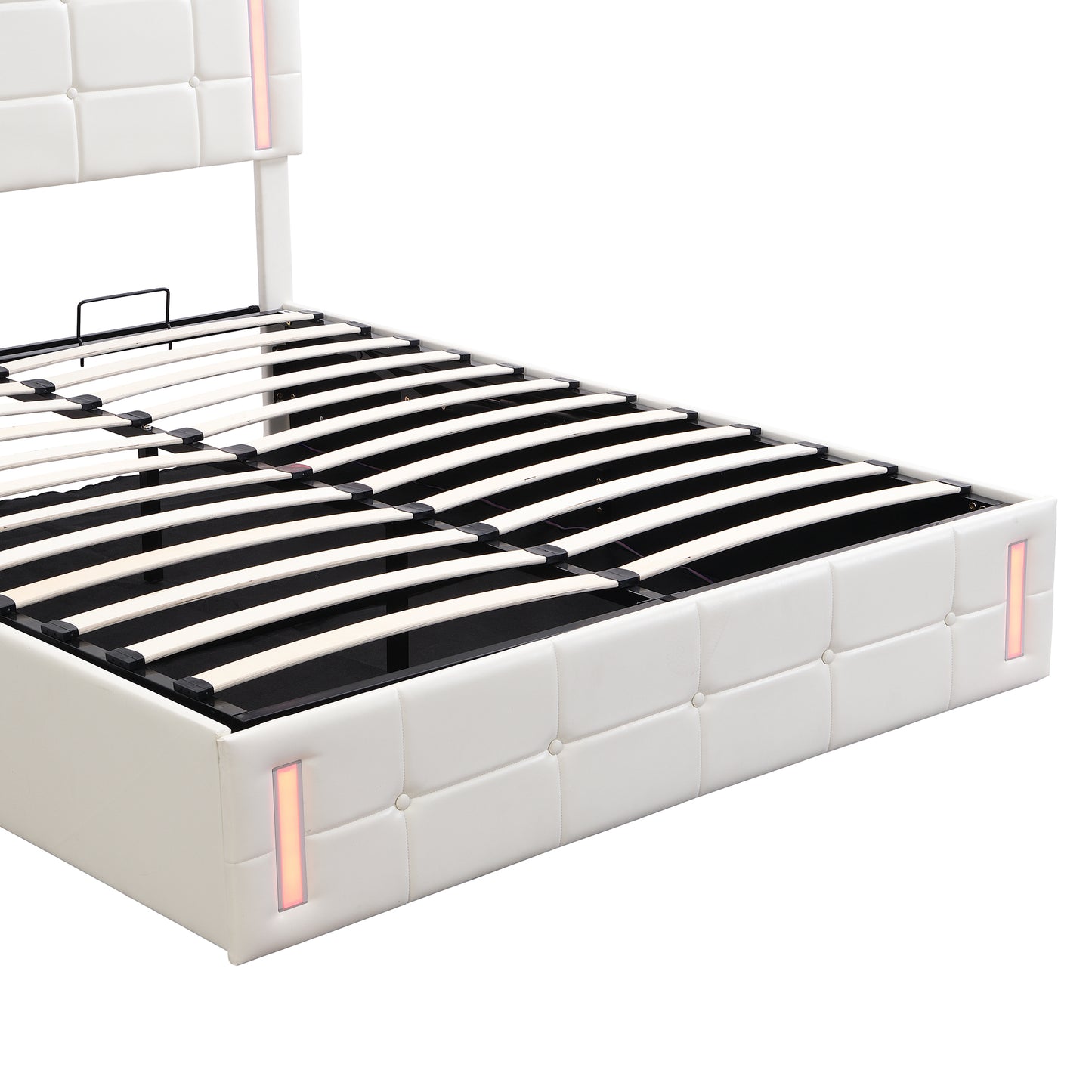 Melysen Queen Size Upholstered Bed with LED Lights,Hydraulic Storage System and USB Charging Station