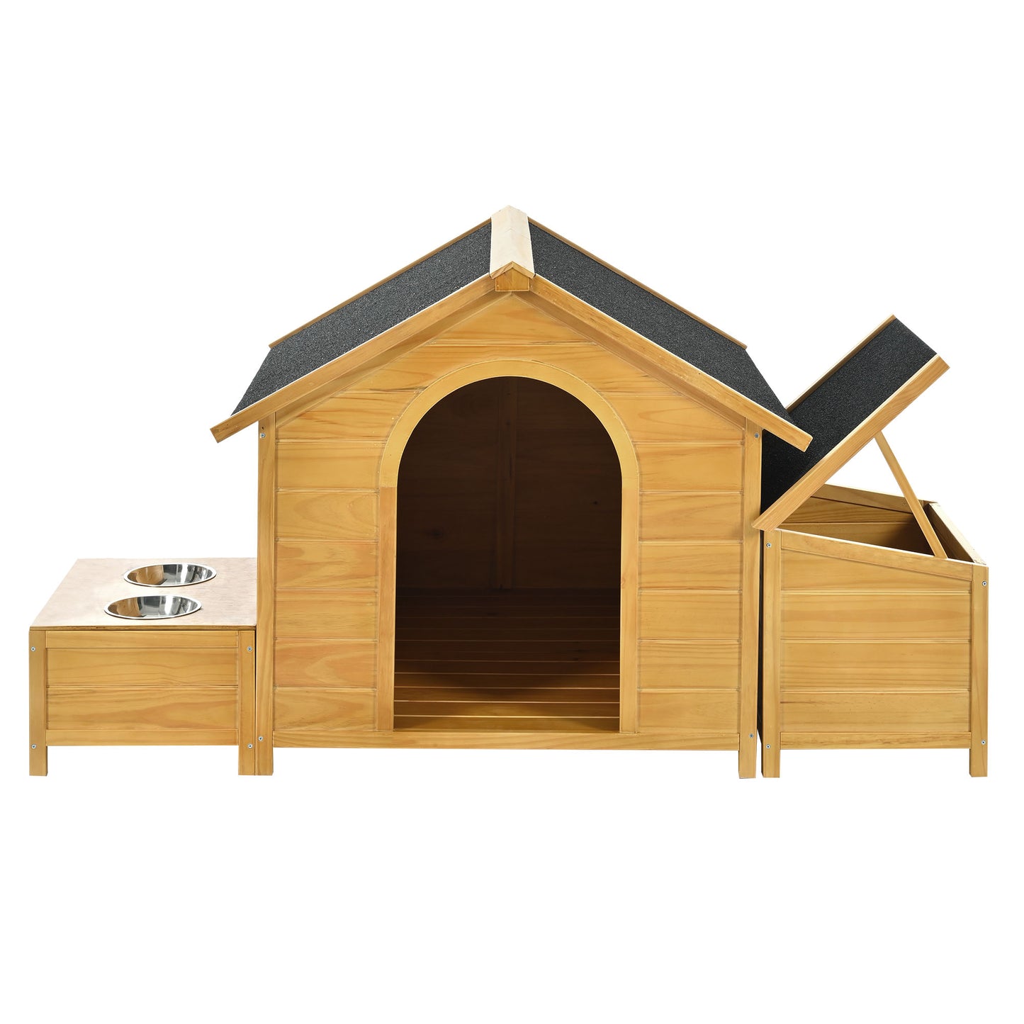 Melysen 51.18" L x 43.7" W x 37" H Large Size Wooden Dog House, Dog Crate For large dog breeds, Cabin Style Raised Dog Shelter with Asphalt Roof, Solid Wood, Weatherproof, Nature