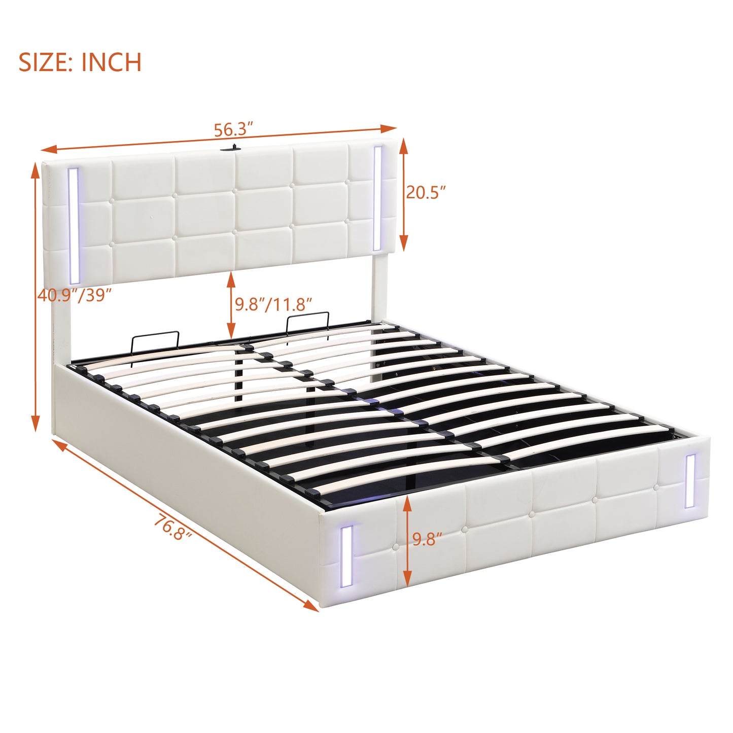 Melysen Full Size Upholstered Bed with LED Lights,Hydraulic Storage System and USB Charging Station