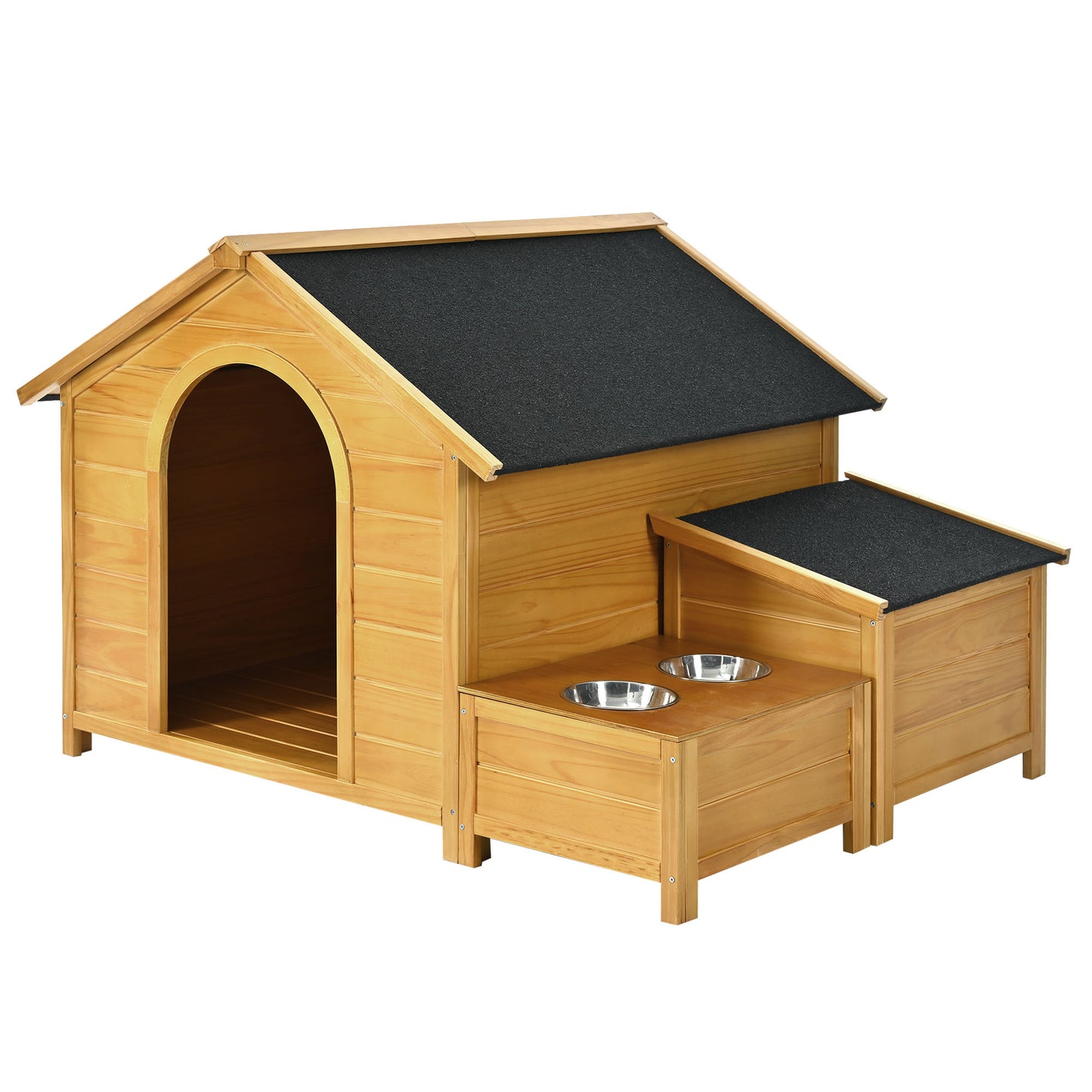 Melysen 51.18" L x 43.7" W x 37" H Large Size Wooden Dog House, Dog Crate For large dog breeds, Cabin Style Raised Dog Shelter with Asphalt Roof, Solid Wood, Weatherproof, Nature