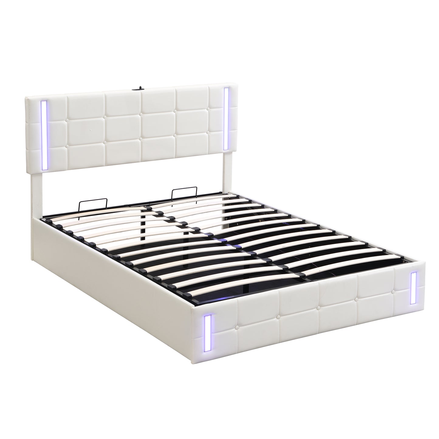 Melysen Full Size Upholstered Bed with LED Lights,Hydraulic Storage System and USB Charging Station