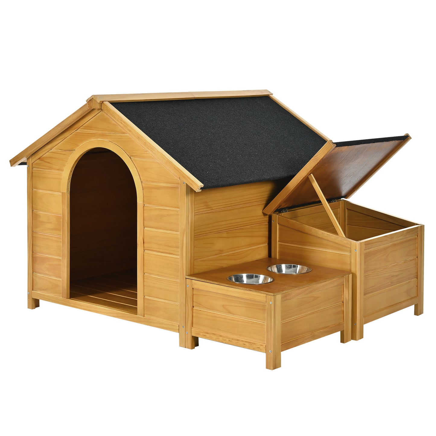 Melysen 51.18" L x 43.7" W x 37" H Large Size Wooden Dog House, Dog Crate For large dog breeds, Cabin Style Raised Dog Shelter with Asphalt Roof, Solid Wood, Weatherproof, Nature