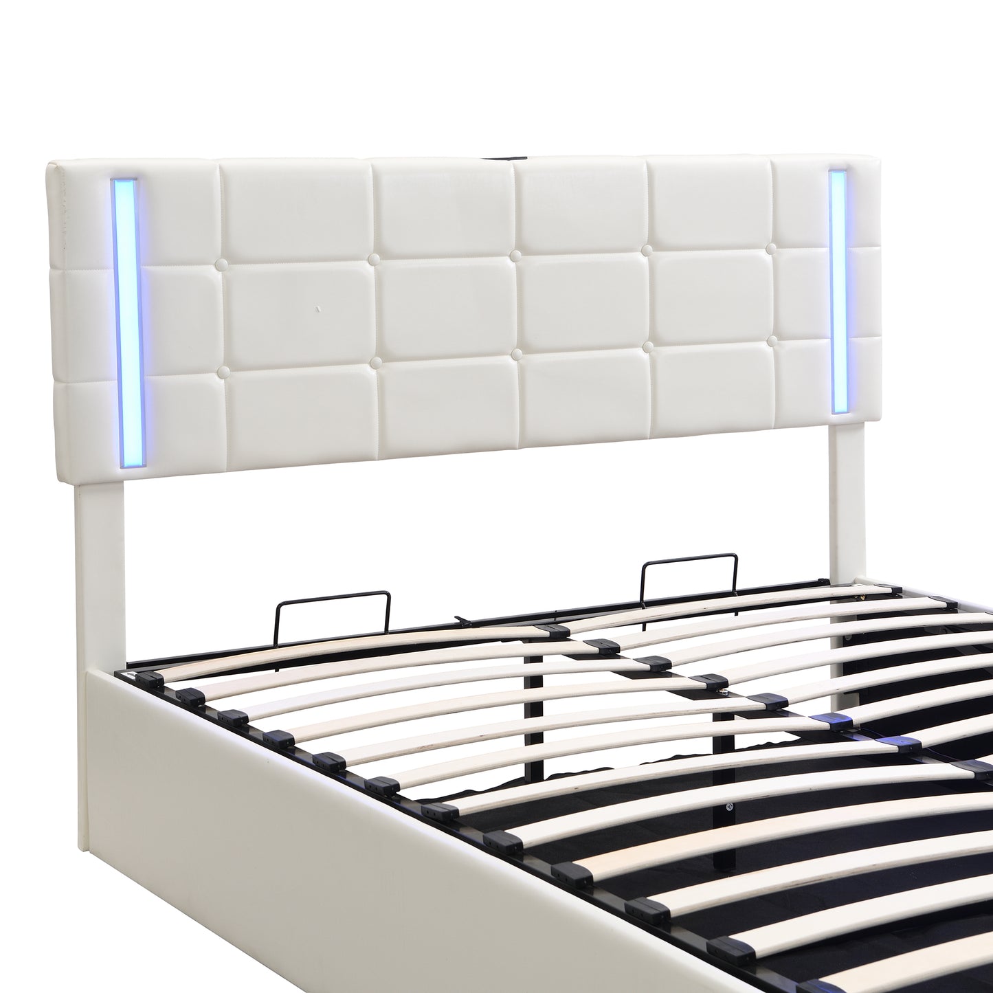 Melysen Queen Size Upholstered Bed with LED Lights,Hydraulic Storage System and USB Charging Station