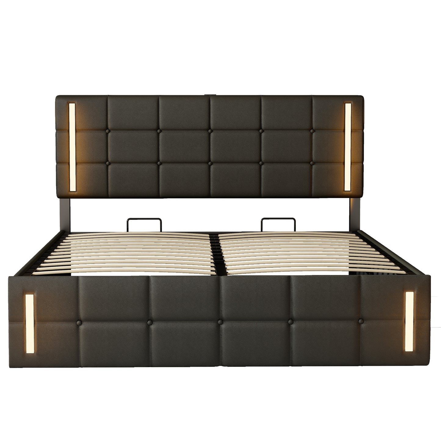 Melysen Full Size Upholstered Bed with LED Lights,Hydraulic Storage System and USB Charging Station