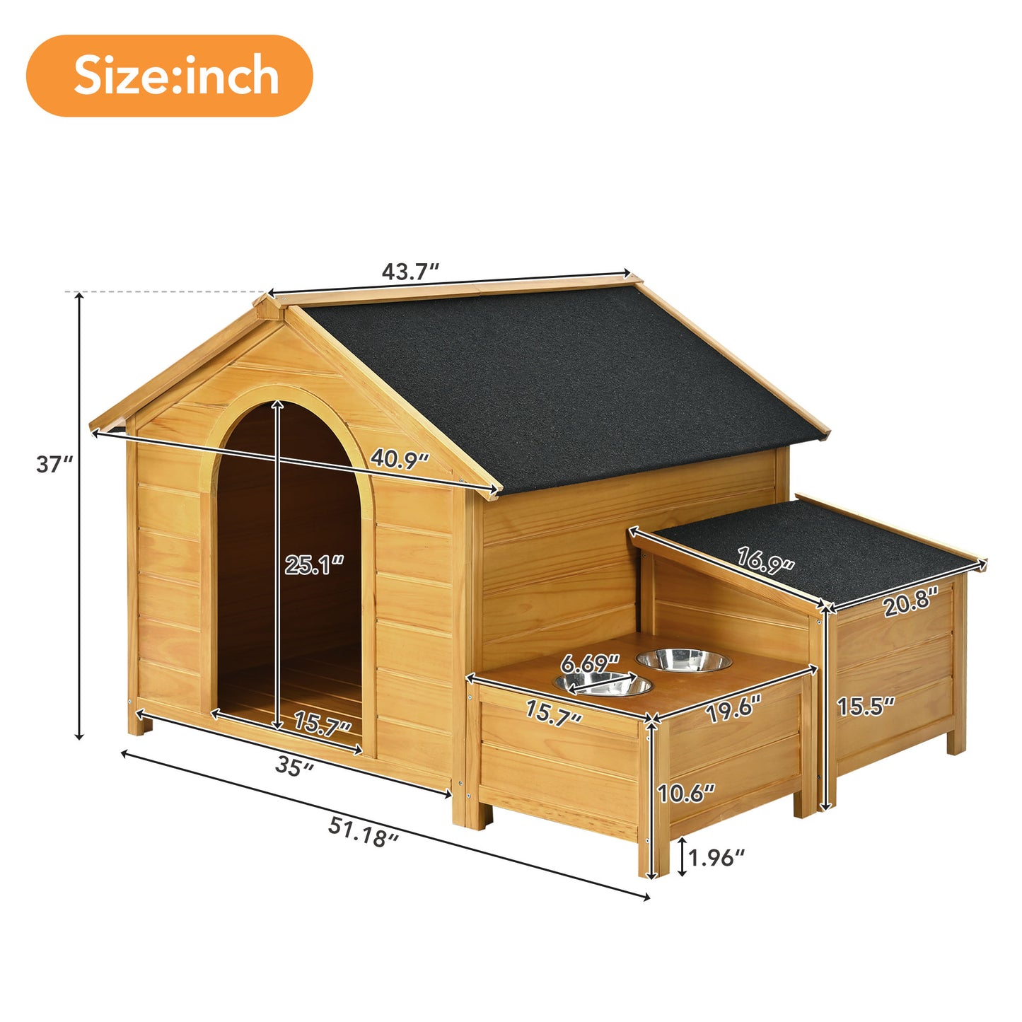 Melysen 51.18" L x 43.7" W x 37" H Large Size Wooden Dog House, Dog Crate For large dog breeds, Cabin Style Raised Dog Shelter with Asphalt Roof, Solid Wood, Weatherproof, Nature