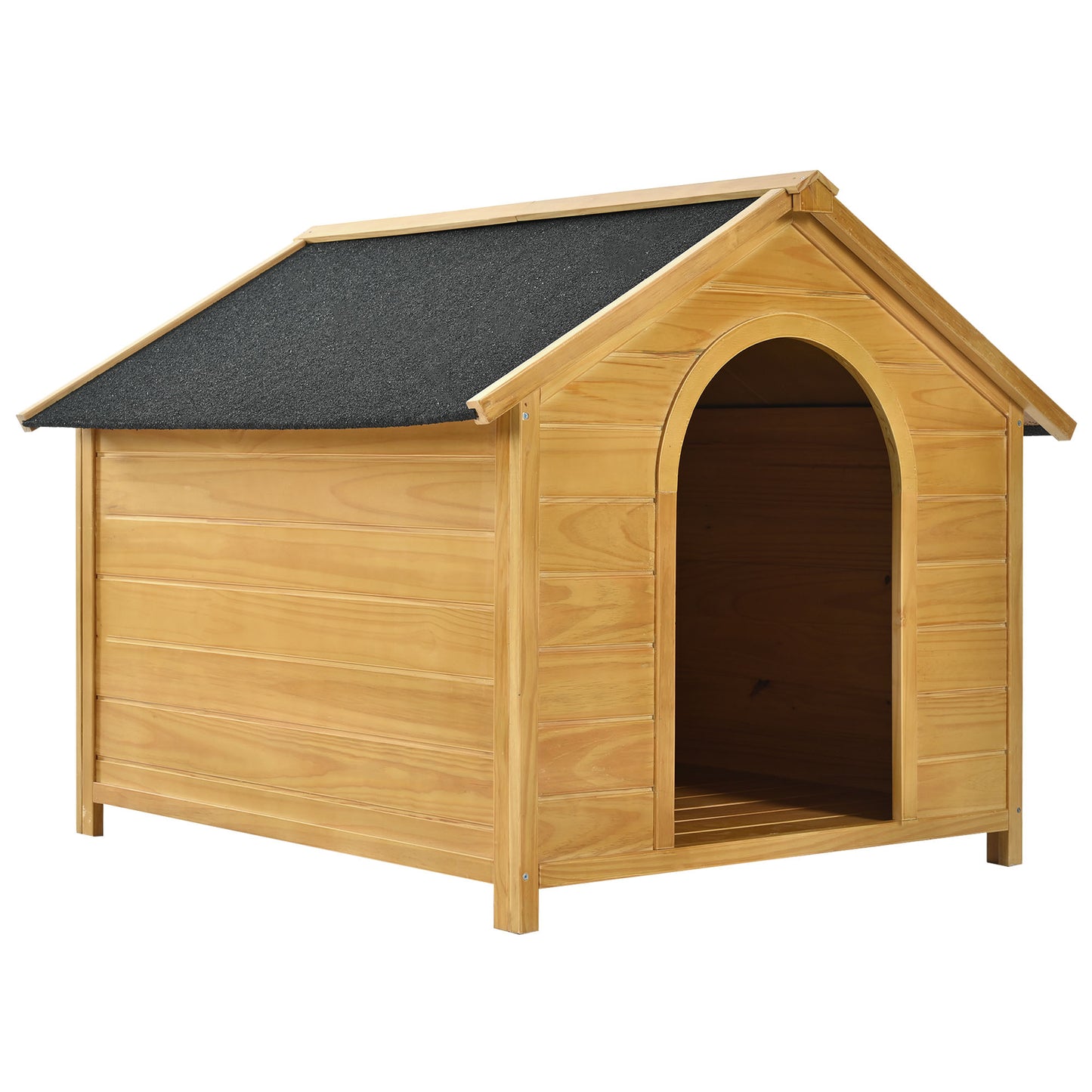 Melysen 51.18" L x 43.7" W x 37" H Large Size Wooden Dog House, Dog Crate For large dog breeds, Cabin Style Raised Dog Shelter with Asphalt Roof, Solid Wood, Weatherproof, Nature