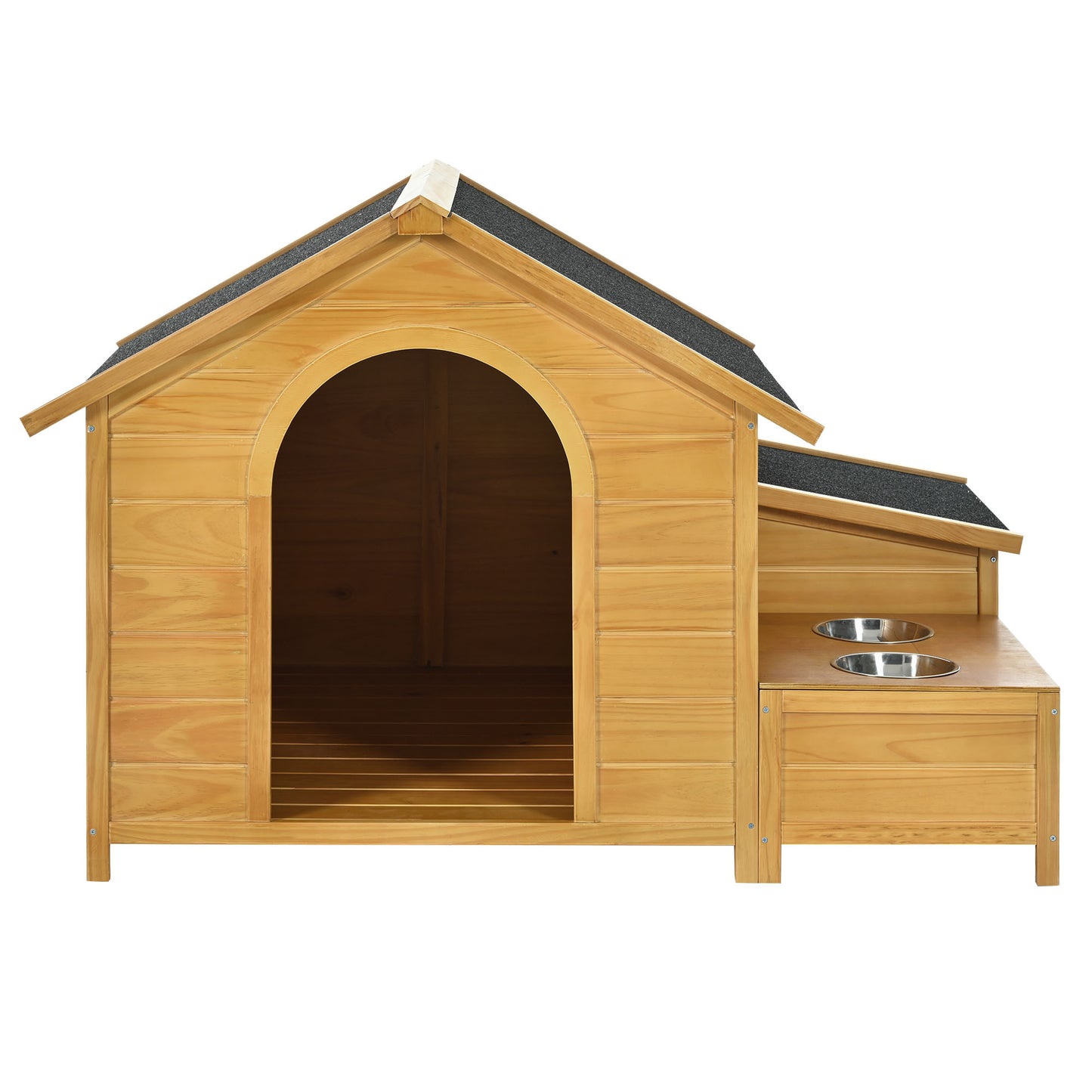 Melysen 51.18" L x 43.7" W x 37" H Large Size Wooden Dog House, Dog Crate For large dog breeds, Cabin Style Raised Dog Shelter with Asphalt Roof, Solid Wood, Weatherproof, Nature