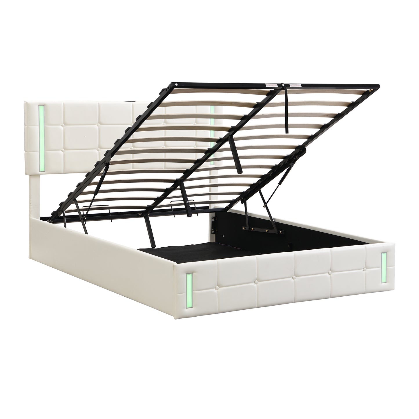 Melysen Full Size Upholstered Bed with LED Lights,Hydraulic Storage System and USB Charging Station