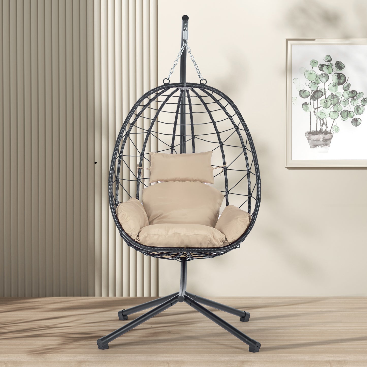 Melysen Egg Chair with Stand Indoor Outdoor Swing Chair Patio Wicker Hanging Egg Chair Hanging Basket Chair Hammock Chair with Stand for Bedroom Living Room Balcony,Beige