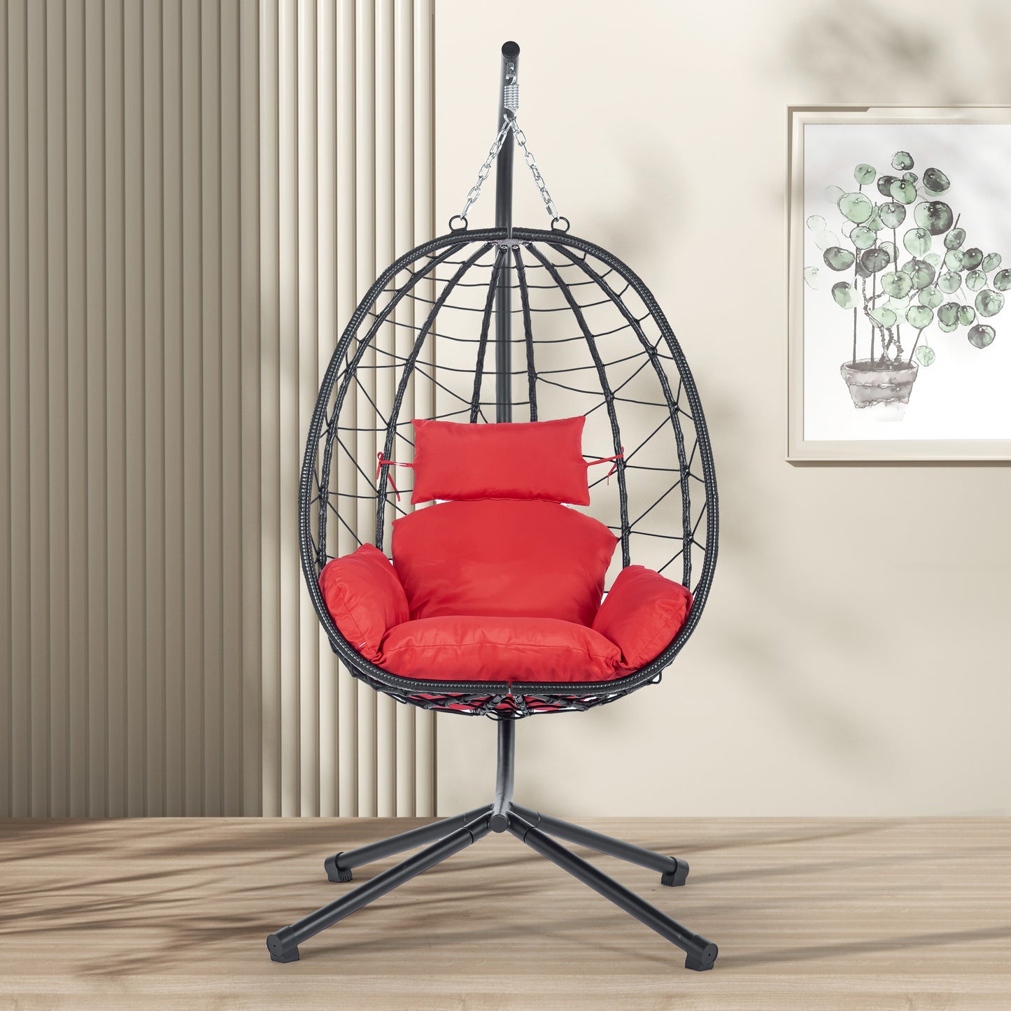 Melysen Egg Chair with Stand Indoor Outdoor Swing Chair Patio Wicker Hanging Egg Chair Hanging Basket Chair Hammock Chair with Stand for Bedroom Living Room Balcony,Red