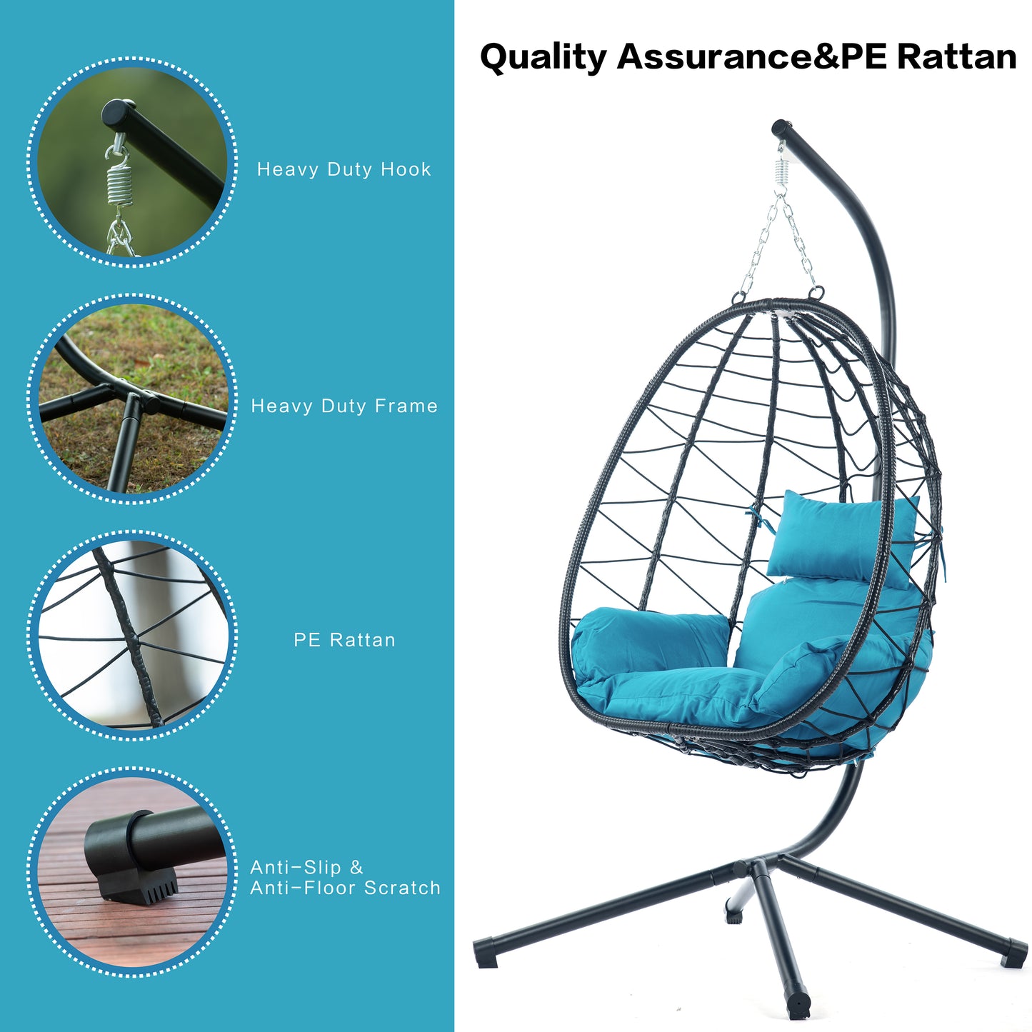 Melysen Egg Chair with Stand Indoor Outdoor Swing Chair Patio Wicker Hanging Egg Chair Hanging Basket Chair Hammock Chair with Stand for Bedroom Living Room Balcony,Light Blue