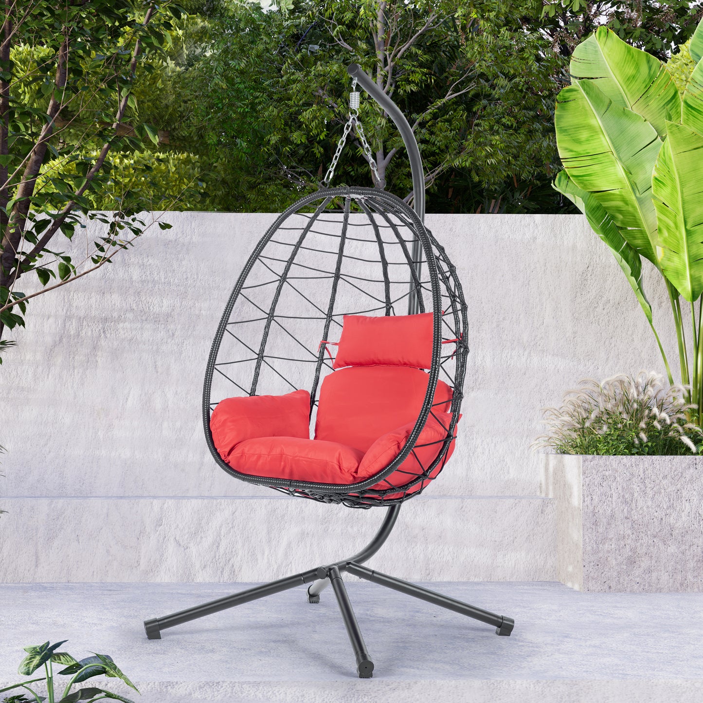 Melysen Egg Chair with Stand Indoor Outdoor Swing Chair Patio Wicker Hanging Egg Chair Hanging Basket Chair Hammock Chair with Stand for Bedroom Living Room Balcony,Red