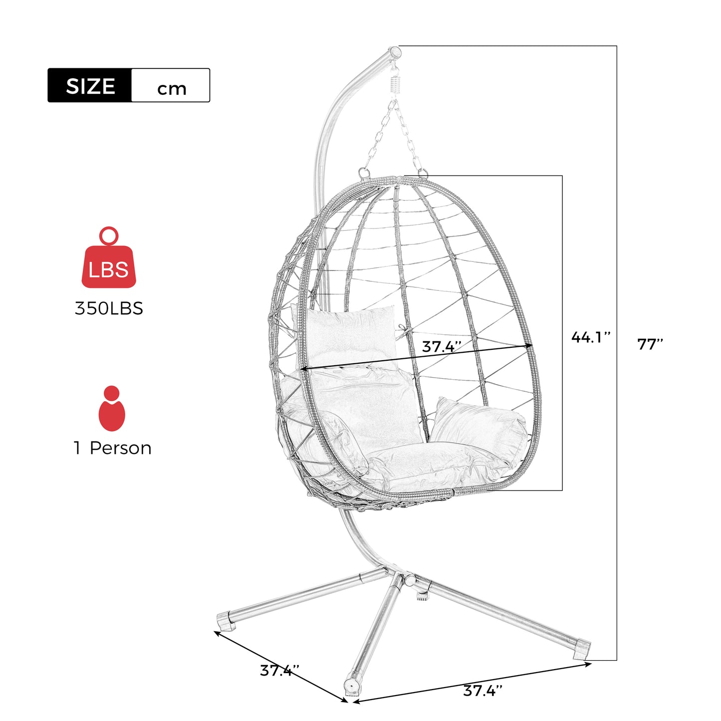 Melysen Egg Chair with Stand Indoor Outdoor Swing Chair Patio Wicker Hanging Egg Chair Hanging Basket Chair Hammock Chair with Stand for Bedroom Living Room Balcony,Red