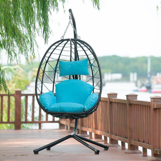 Melysen Egg Chair with Stand Indoor Outdoor Swing Chair Patio Wicker Hanging Egg Chair Hanging Basket Chair Hammock Chair with Stand for Bedroom Living Room Balcony,Light Blue