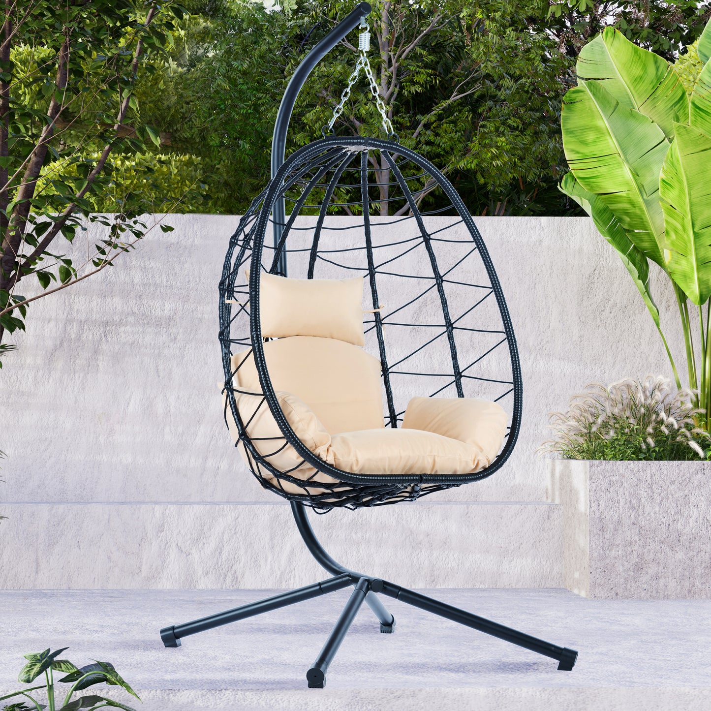 Melysen Egg Chair with Stand Indoor Outdoor Swing Chair Patio Wicker Hanging Egg Chair Hanging Basket Chair Hammock Chair with Stand for Bedroom Living Room Balcony,Beige