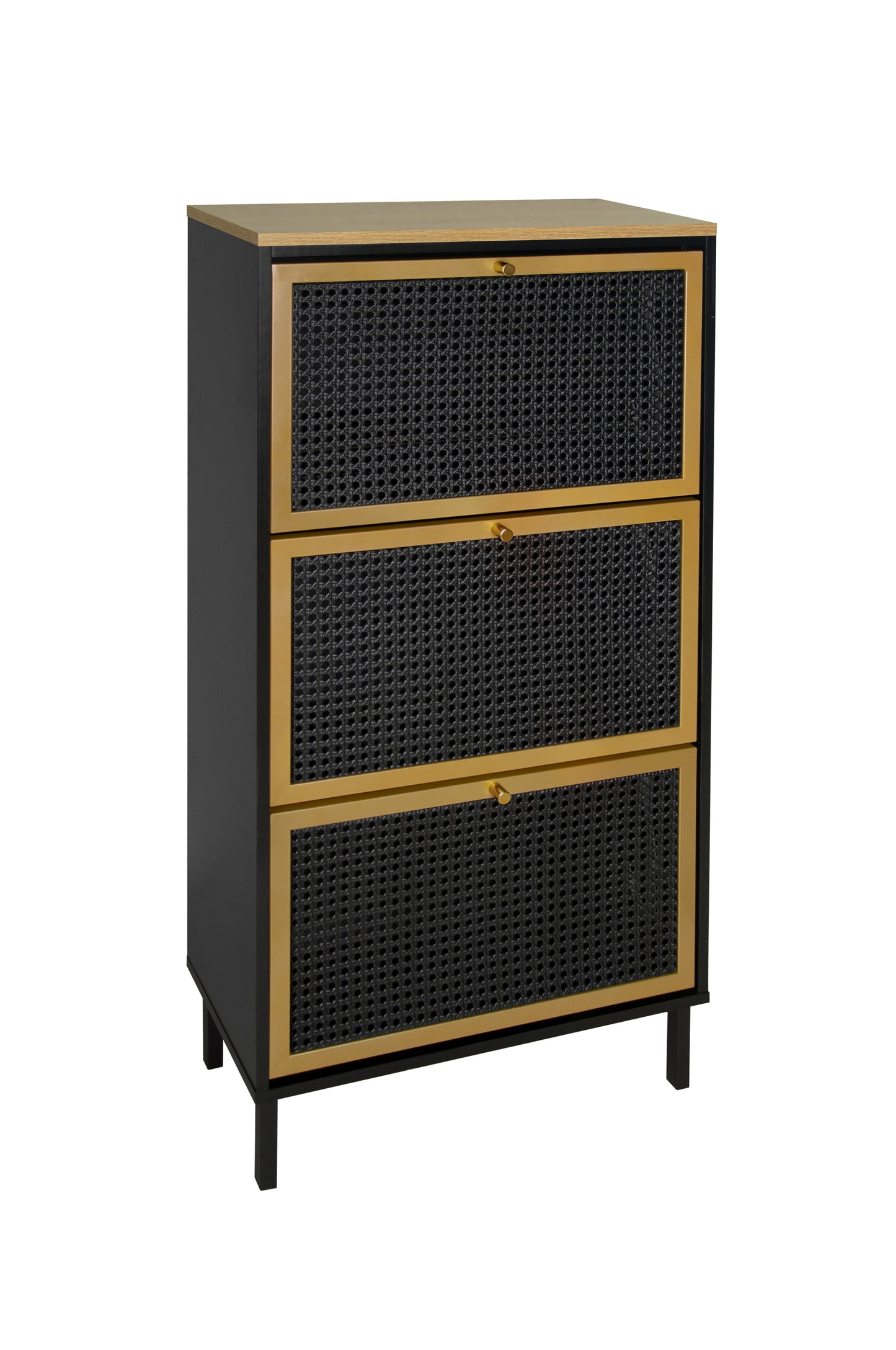 Melysen 3 Metal Door Shoe Rack, Freestanding Modern Shoe Storage Cabinet, Metal rattan,Black