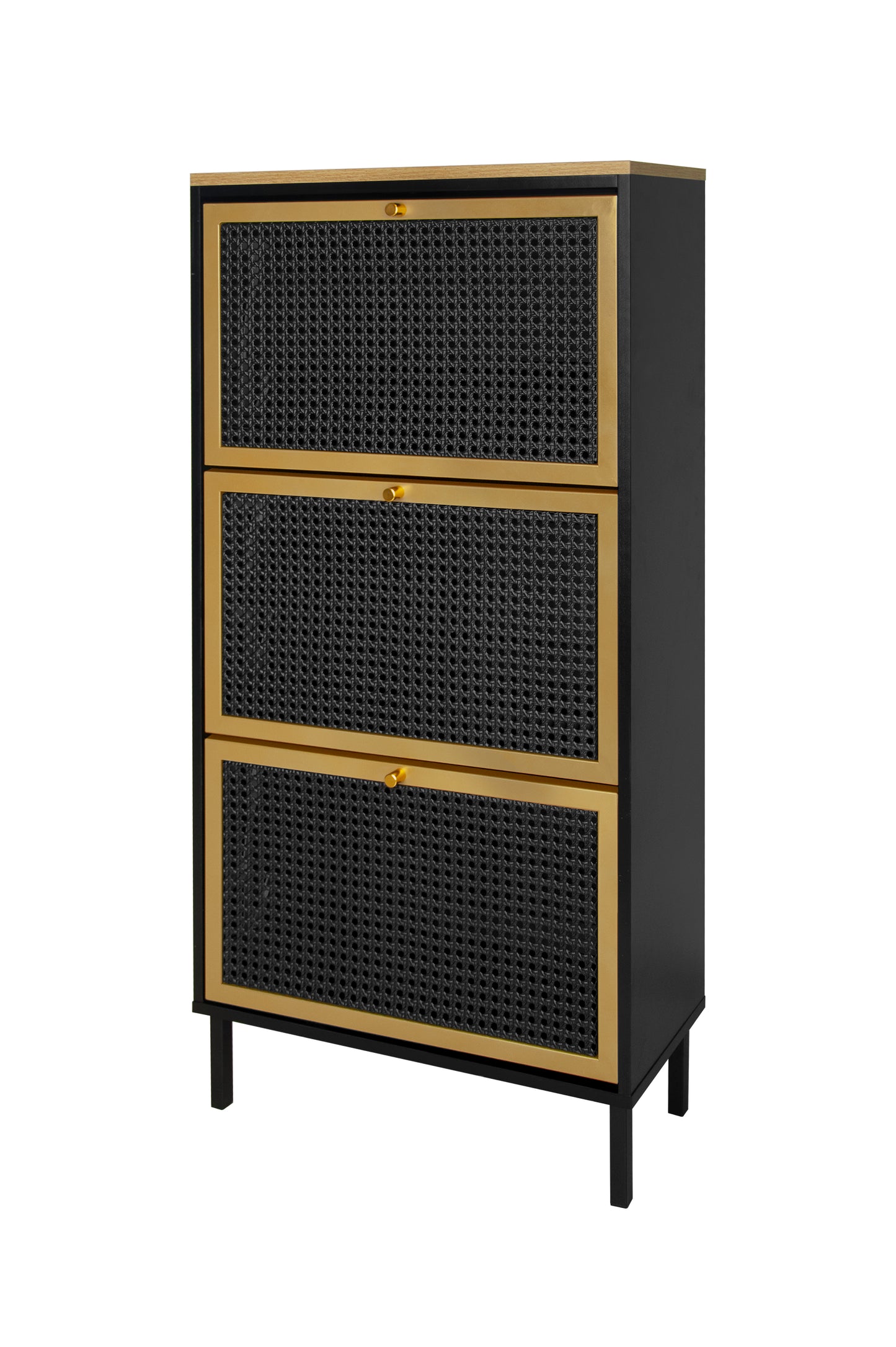 Melysen 3 Metal Door Shoe Rack, Freestanding Modern Shoe Storage Cabinet, Metal rattan,Black