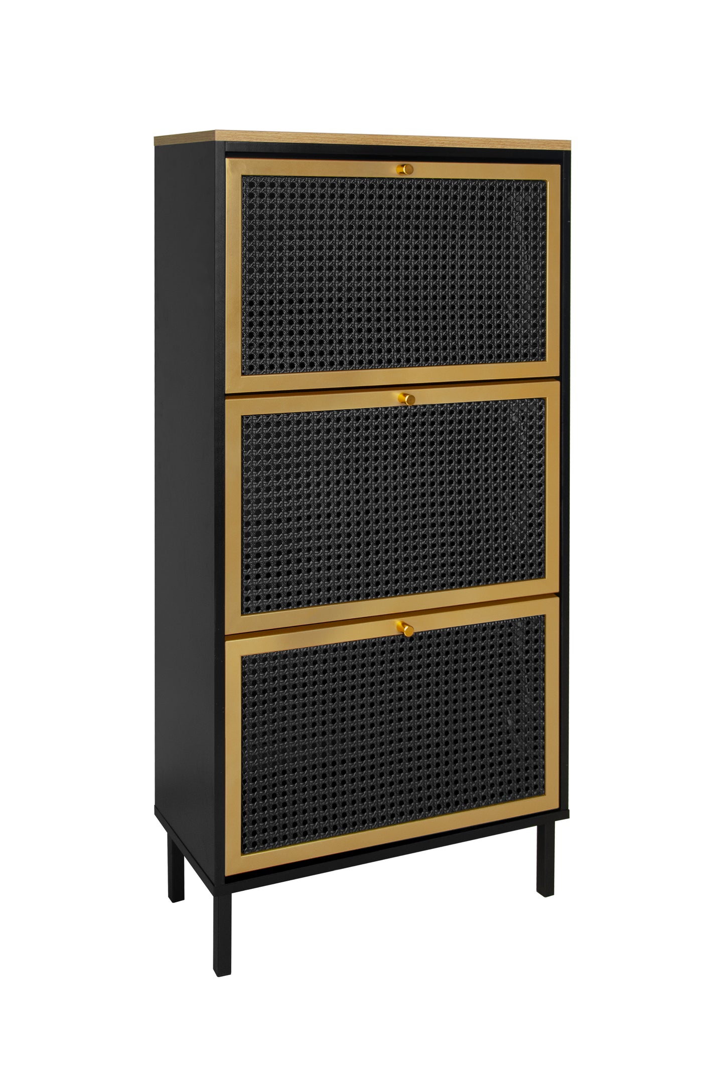 Melysen 3 Metal Door Shoe Rack, Freestanding Modern Shoe Storage Cabinet, Metal rattan,Black